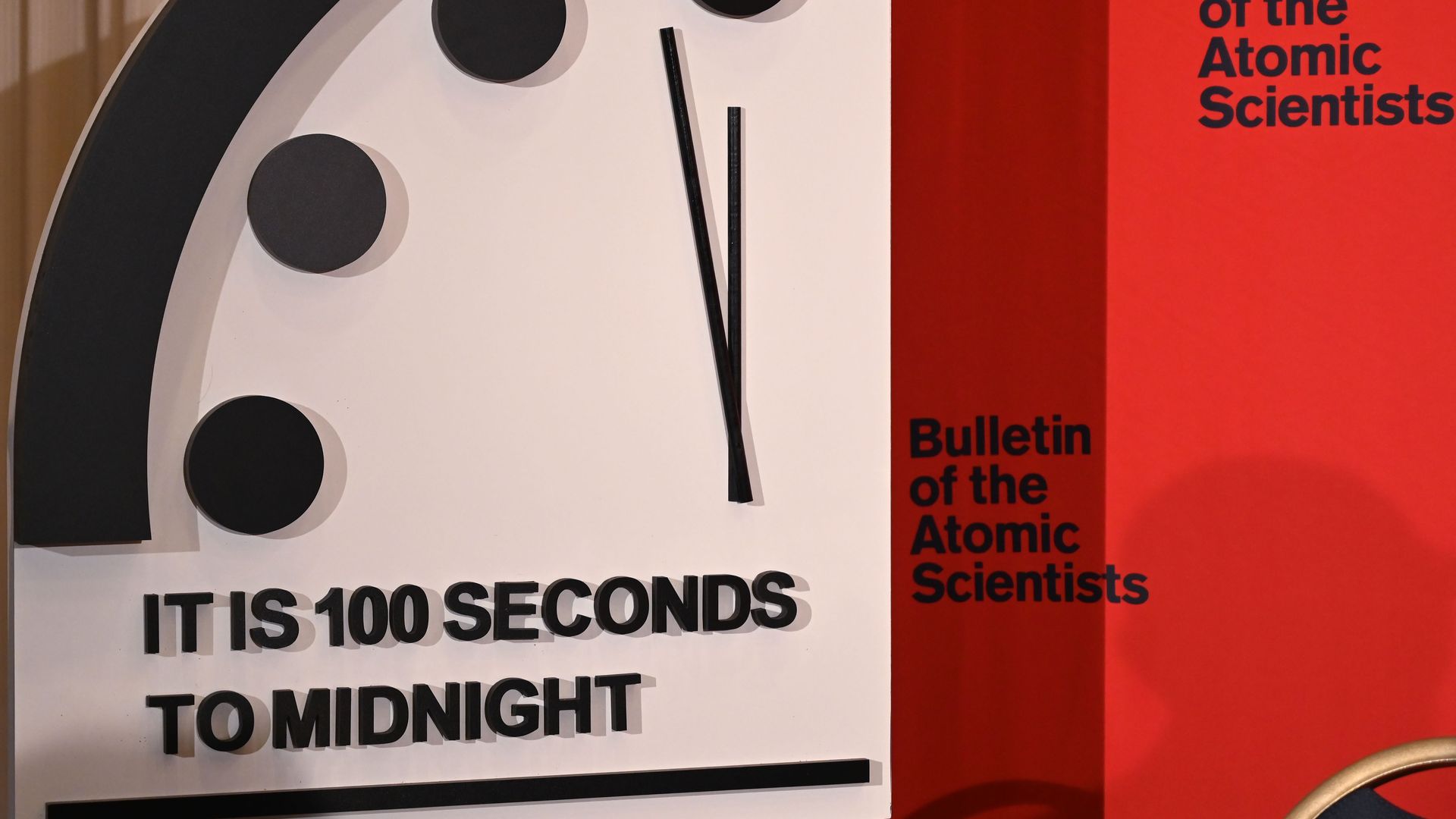 The Doomsday Clock set to 100 seconds from midnight