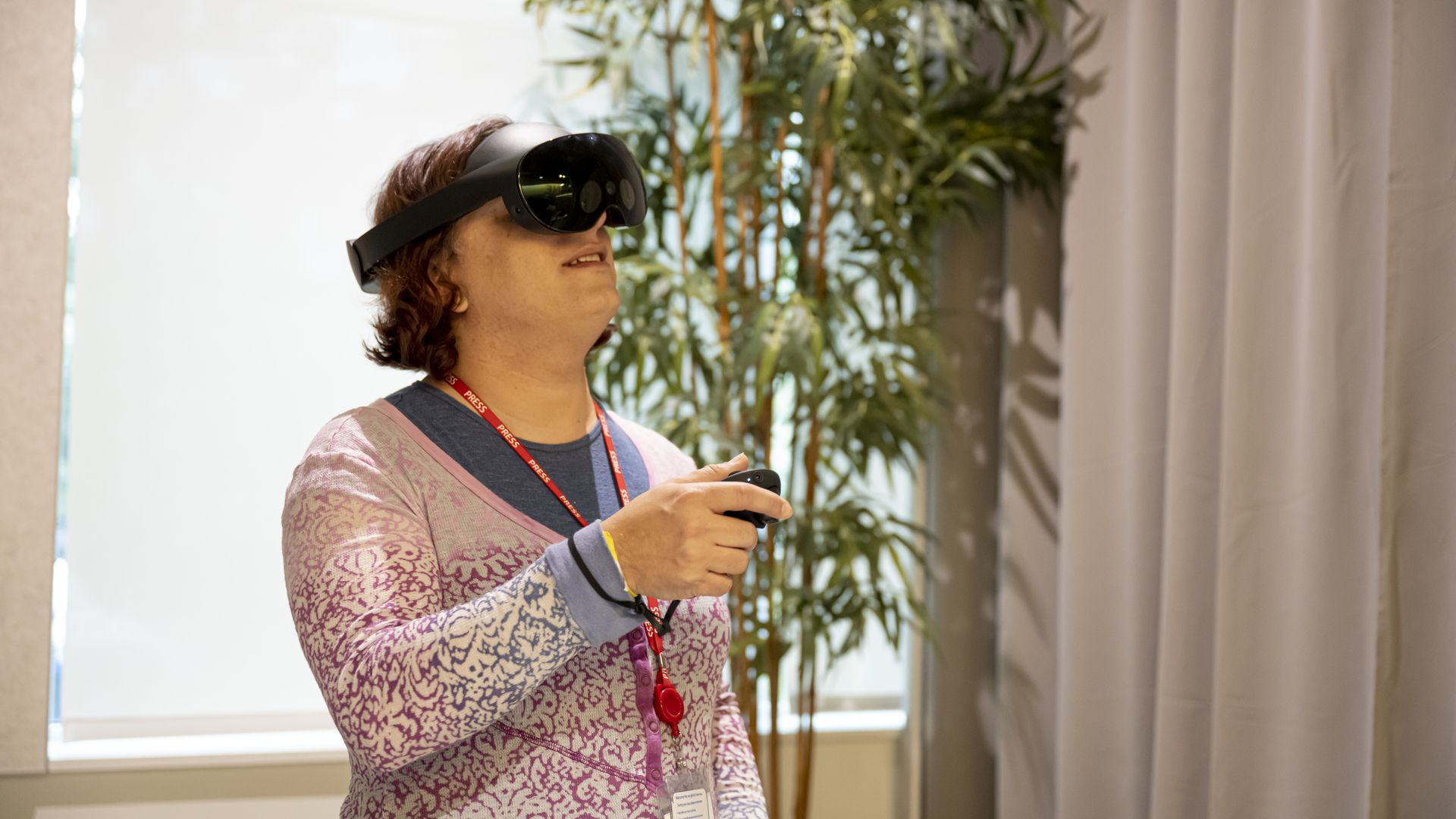 Axios' Ina Fried wearing a Meta Quest Pro headset