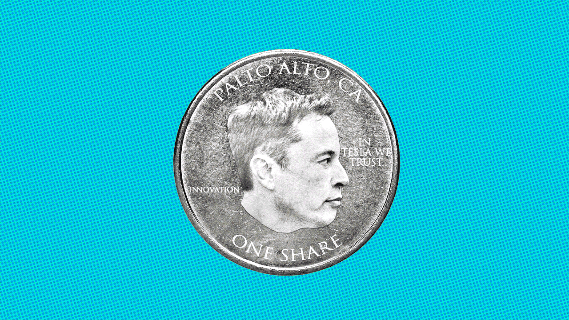 Animated illustration of a shrinking coin with Elon Musk's profile on it. 