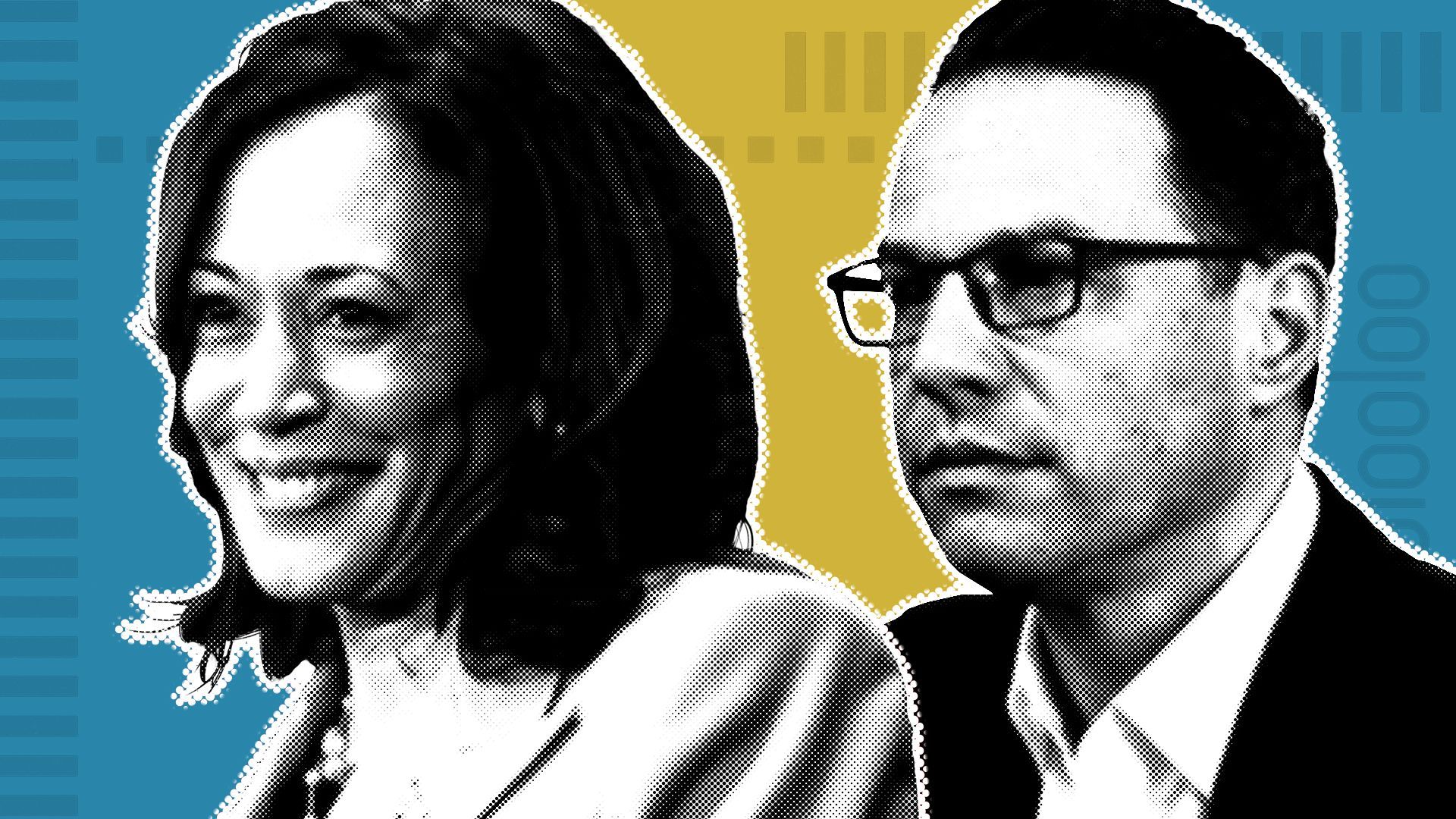 Photo illustration collage of Kamala Harris and Josh Shapiro.