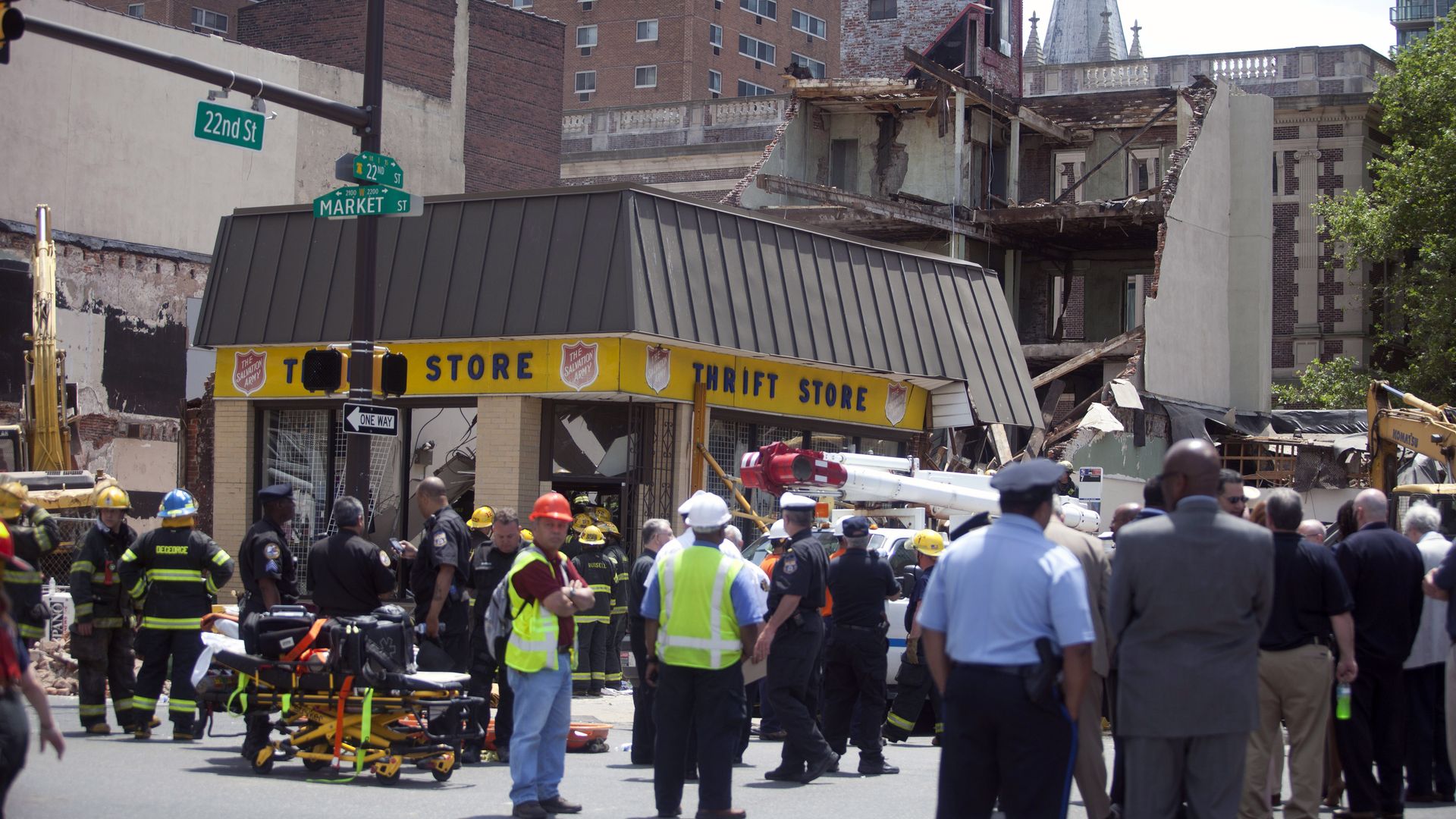 The scene of a building collapse in Philadelphia 