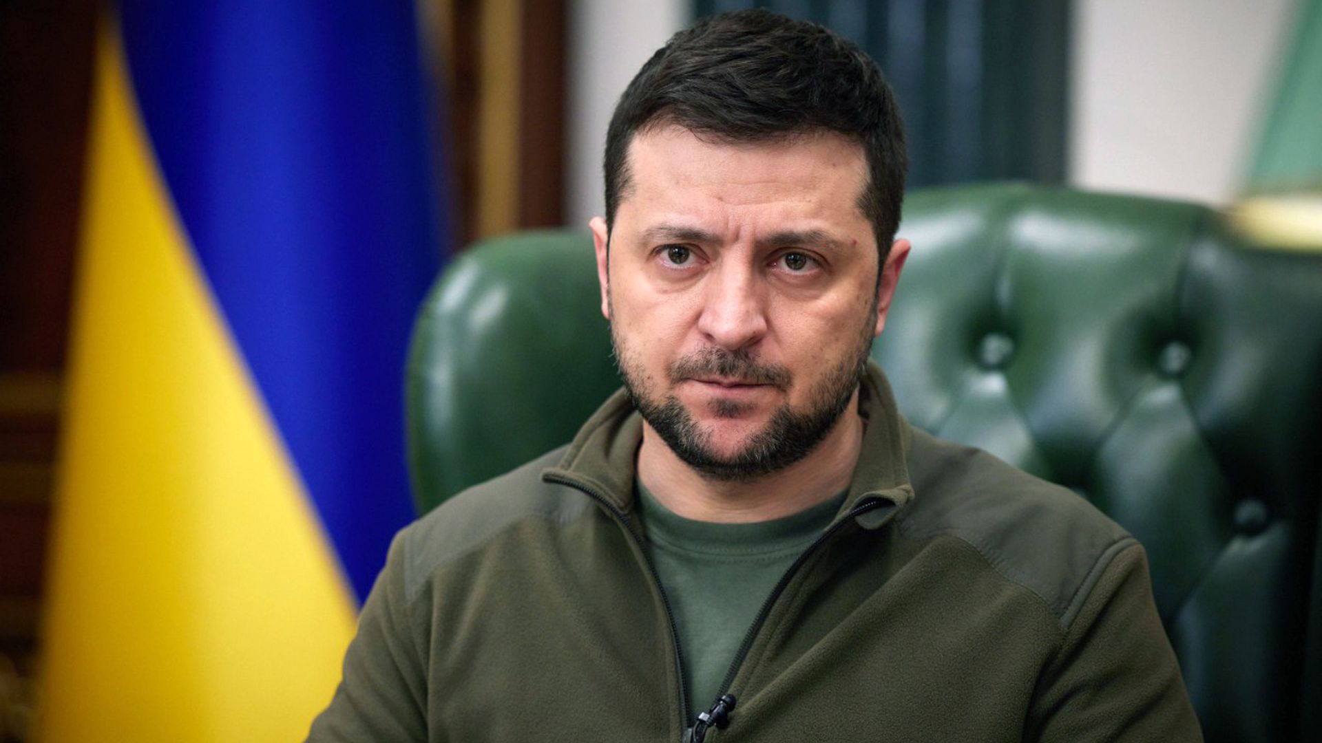 President of Ukraine Volodymyr Zelenskyy is pictured during his regular address to the nation on March 11, 2022.