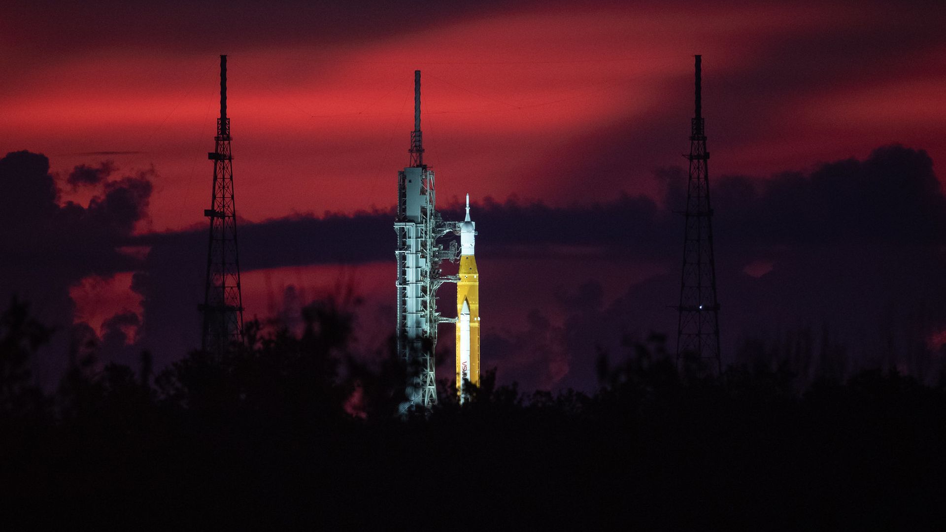 The Artemis I rocket on the launch pad