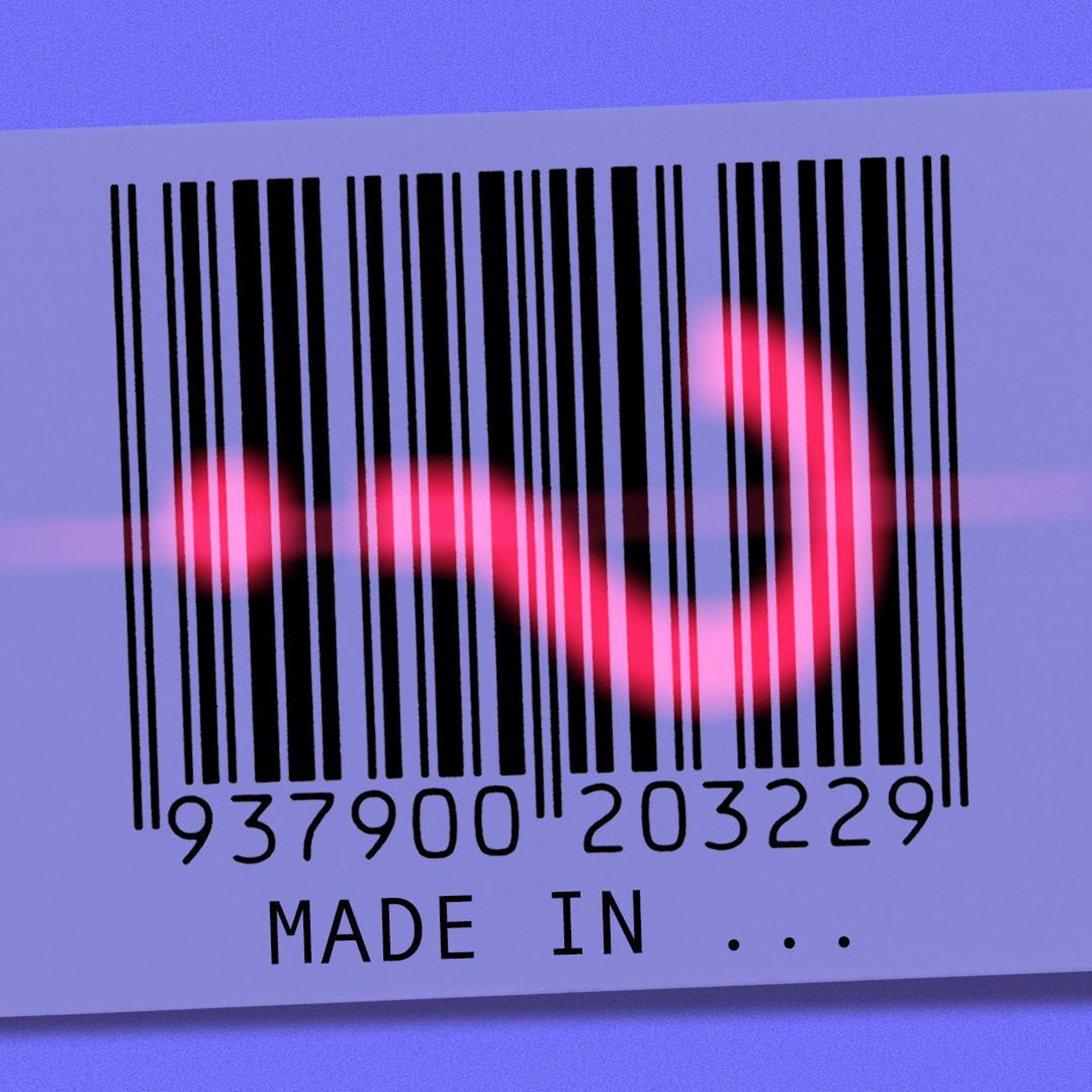 Illustration of a barcode on a tag with a laser beam in the shape of a question mark