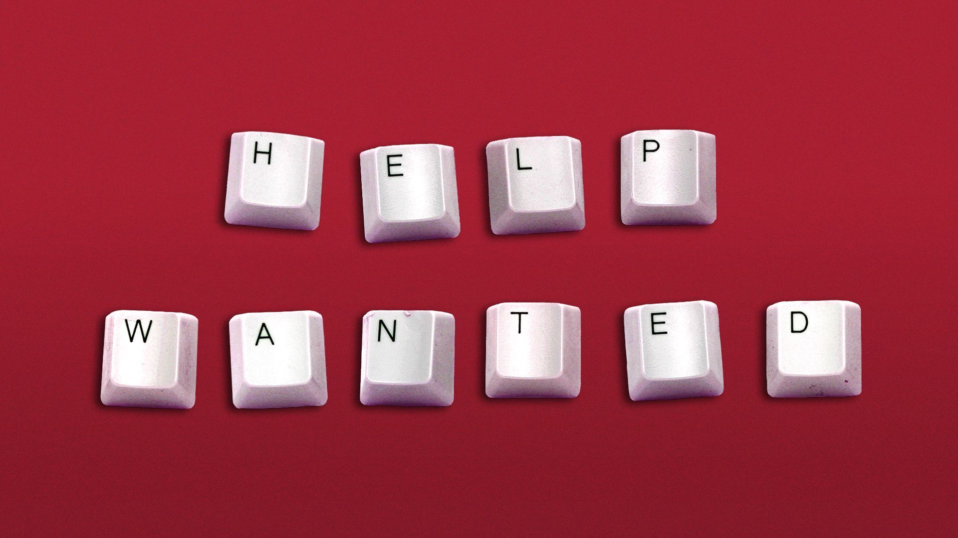 Illustration of keyboard letters spelling "Help Wanted"