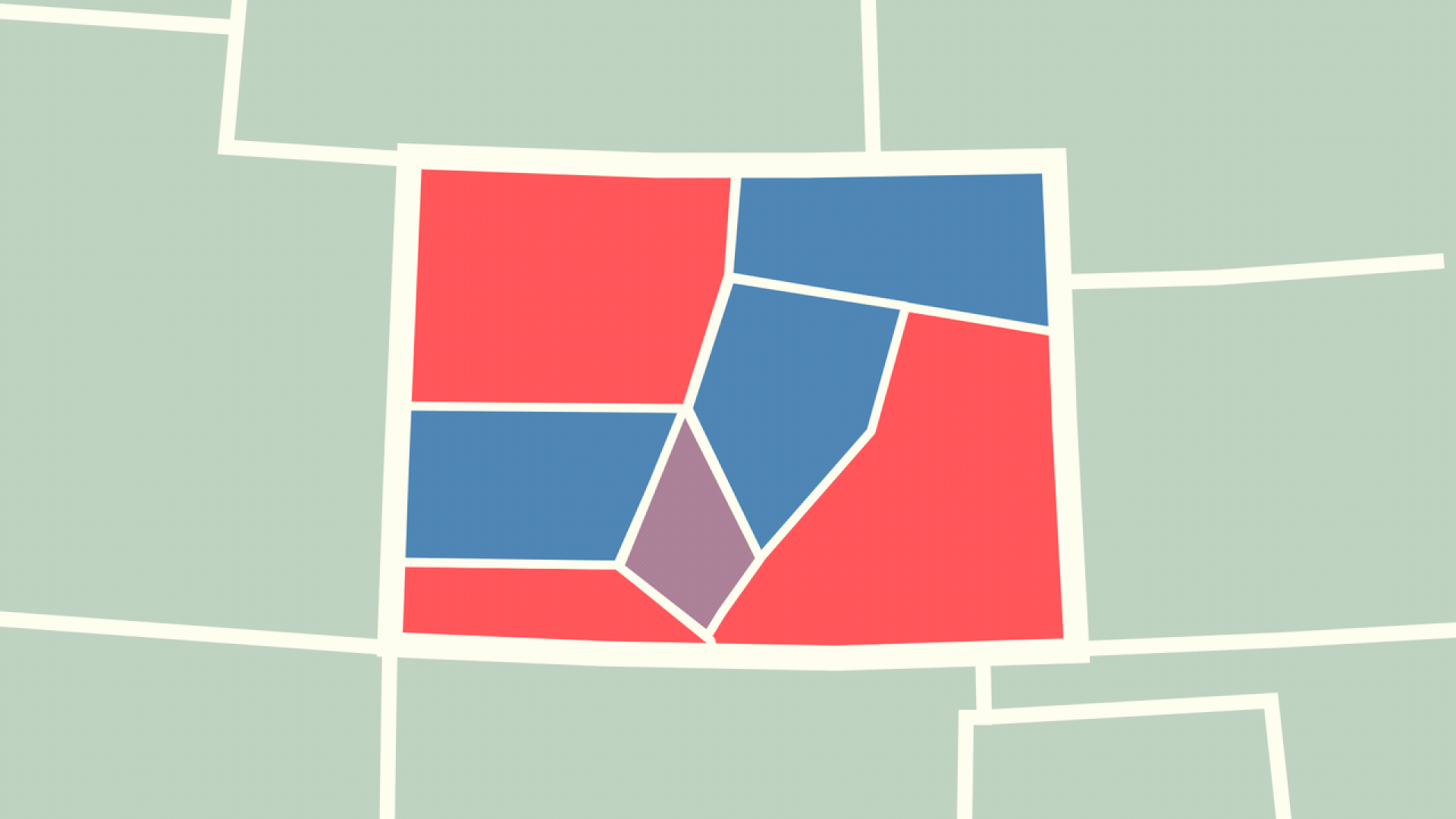 Illustration of Colorado with abstract political districts changing their shapes. 
