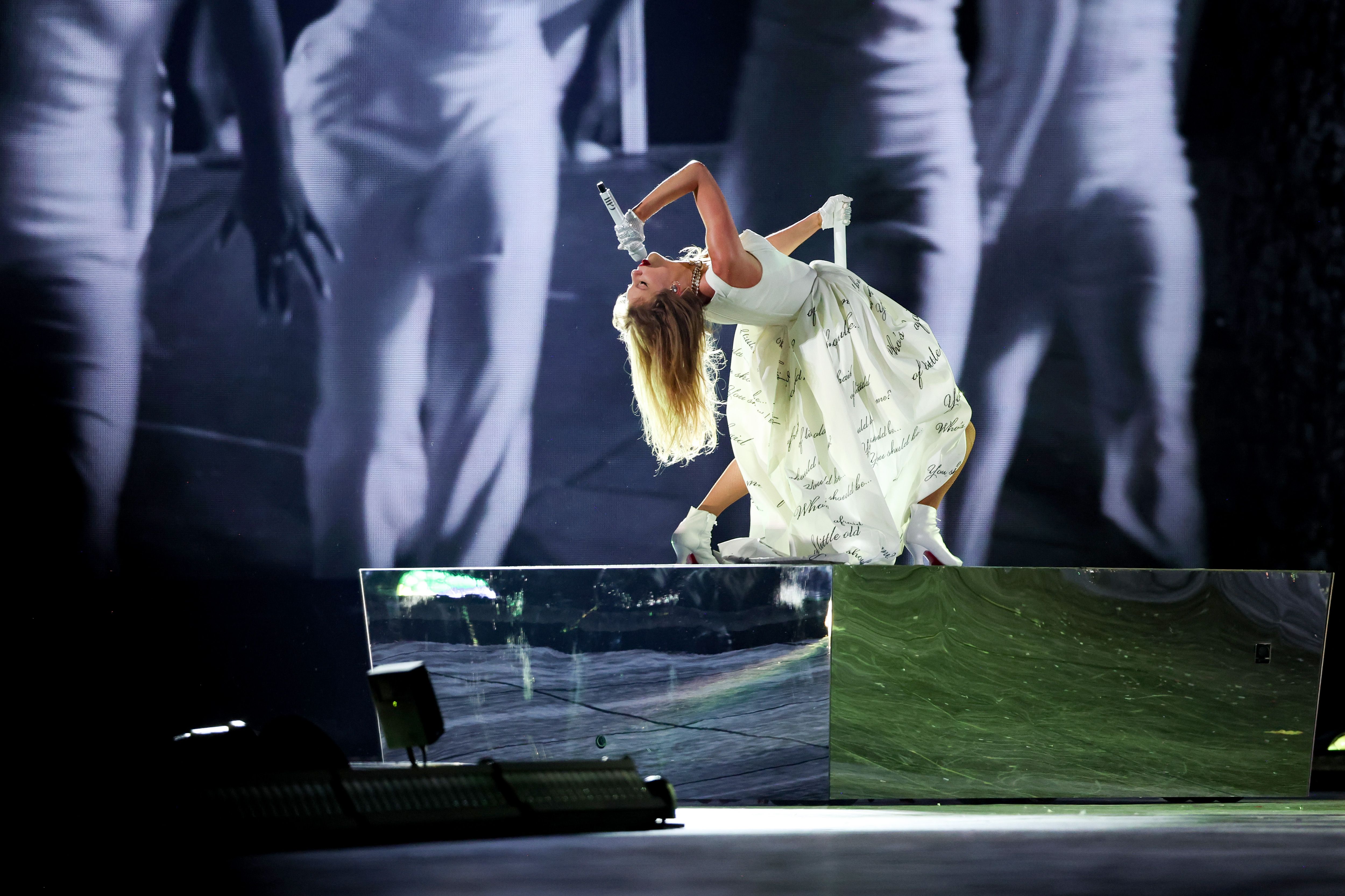 Taylor Swift performs onstage during "Taylor Swift | The Eras Tour" at Lucas Oil Stadium