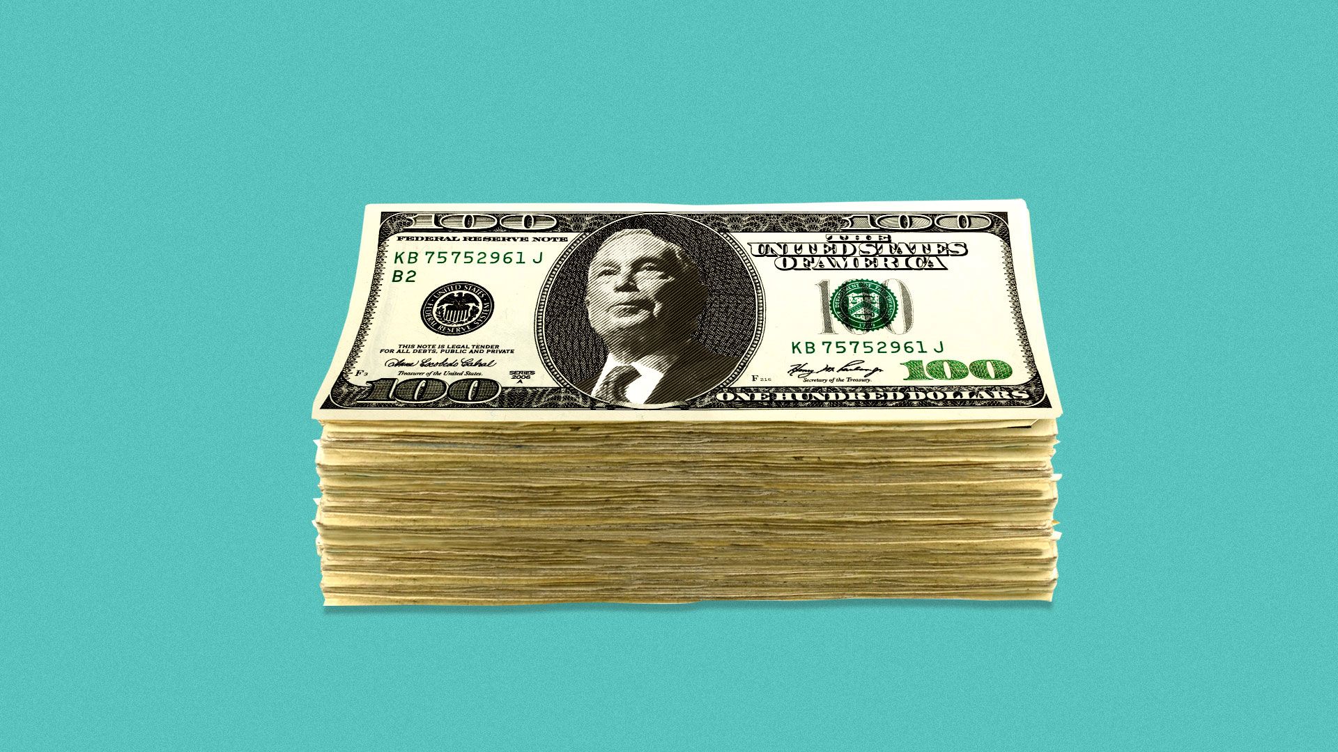 Illustration of a stack of 100 dollar bills with Mike Bloomberg’s face on them