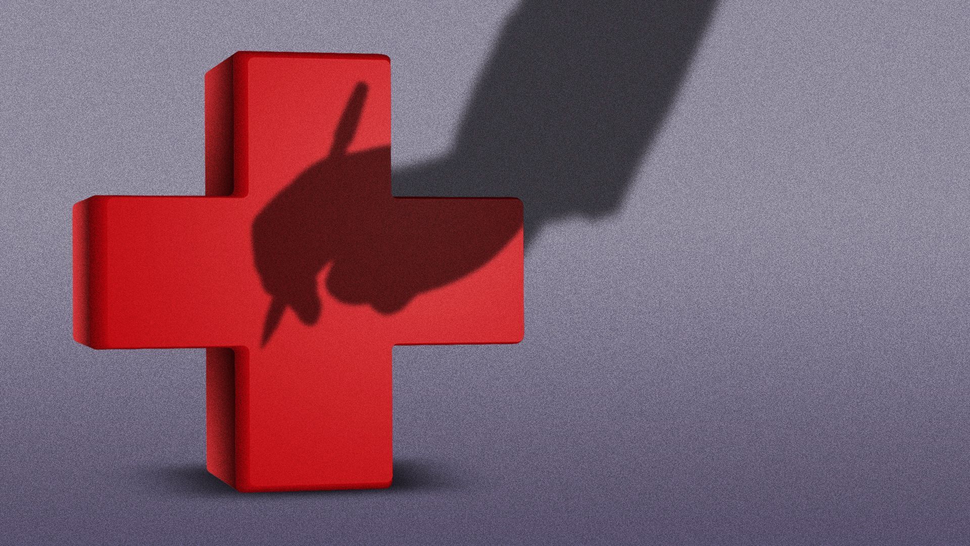 Illustration of a shadow about to sign off on the health symbol. 
