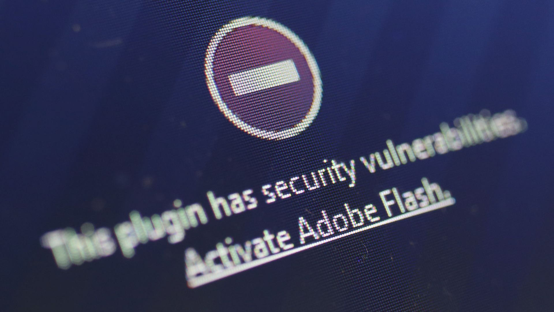 A message warning users against Flash