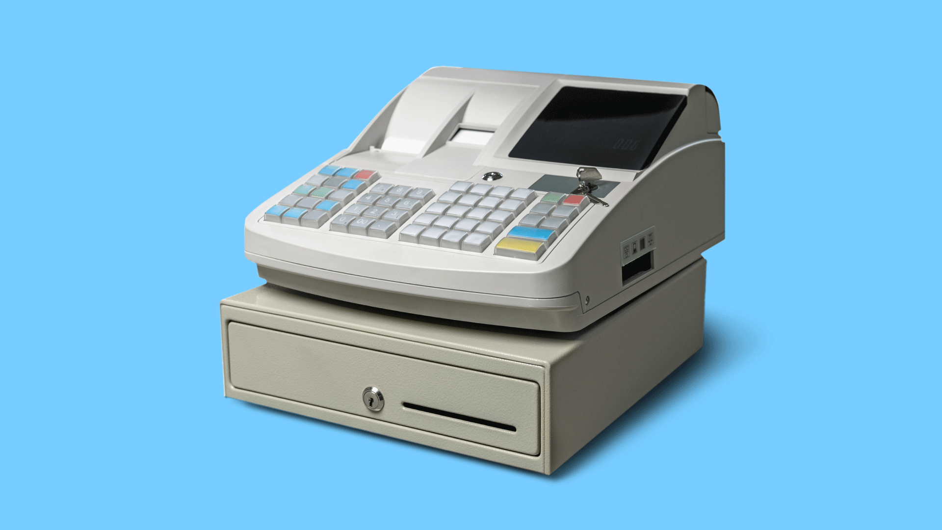 Illustration of a cash register dissolving in blocks until nothing remains