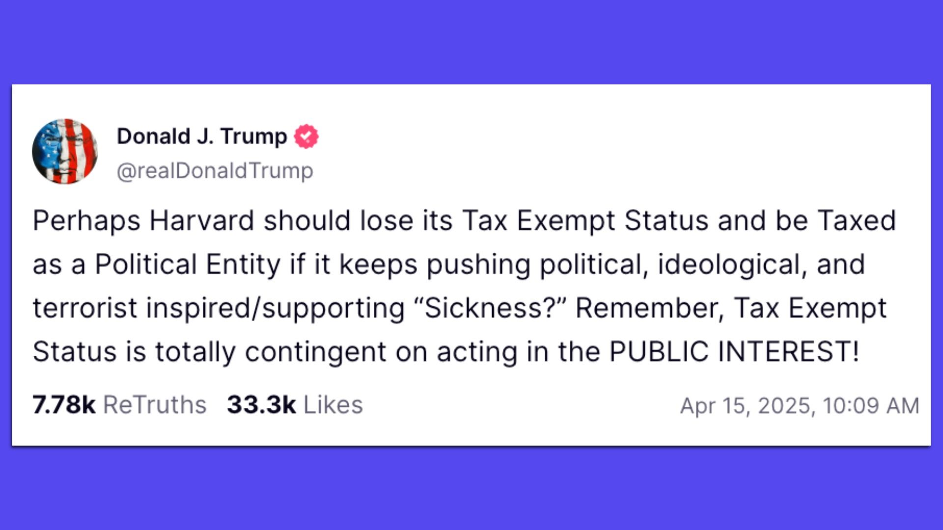 Trump Truth Social post on Harvard