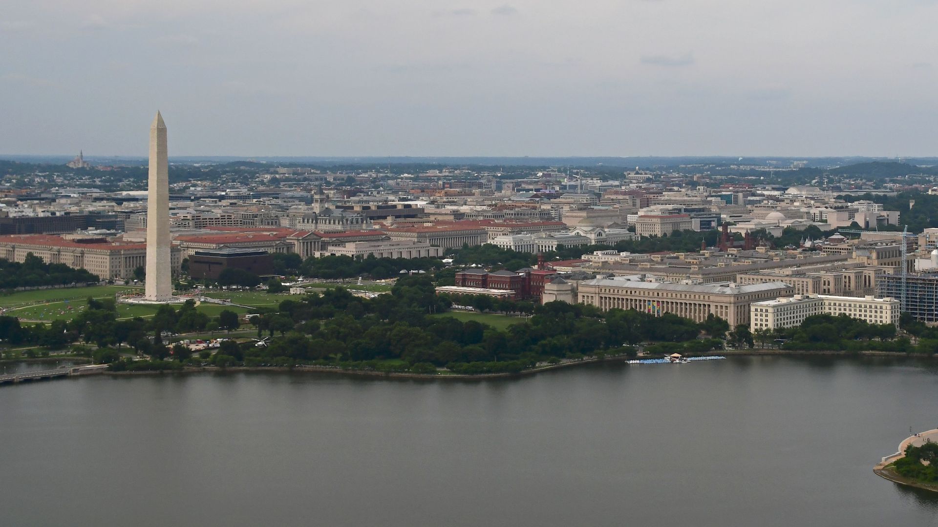 D.C. skyline with Monument in background and Tidal Basin in foreground