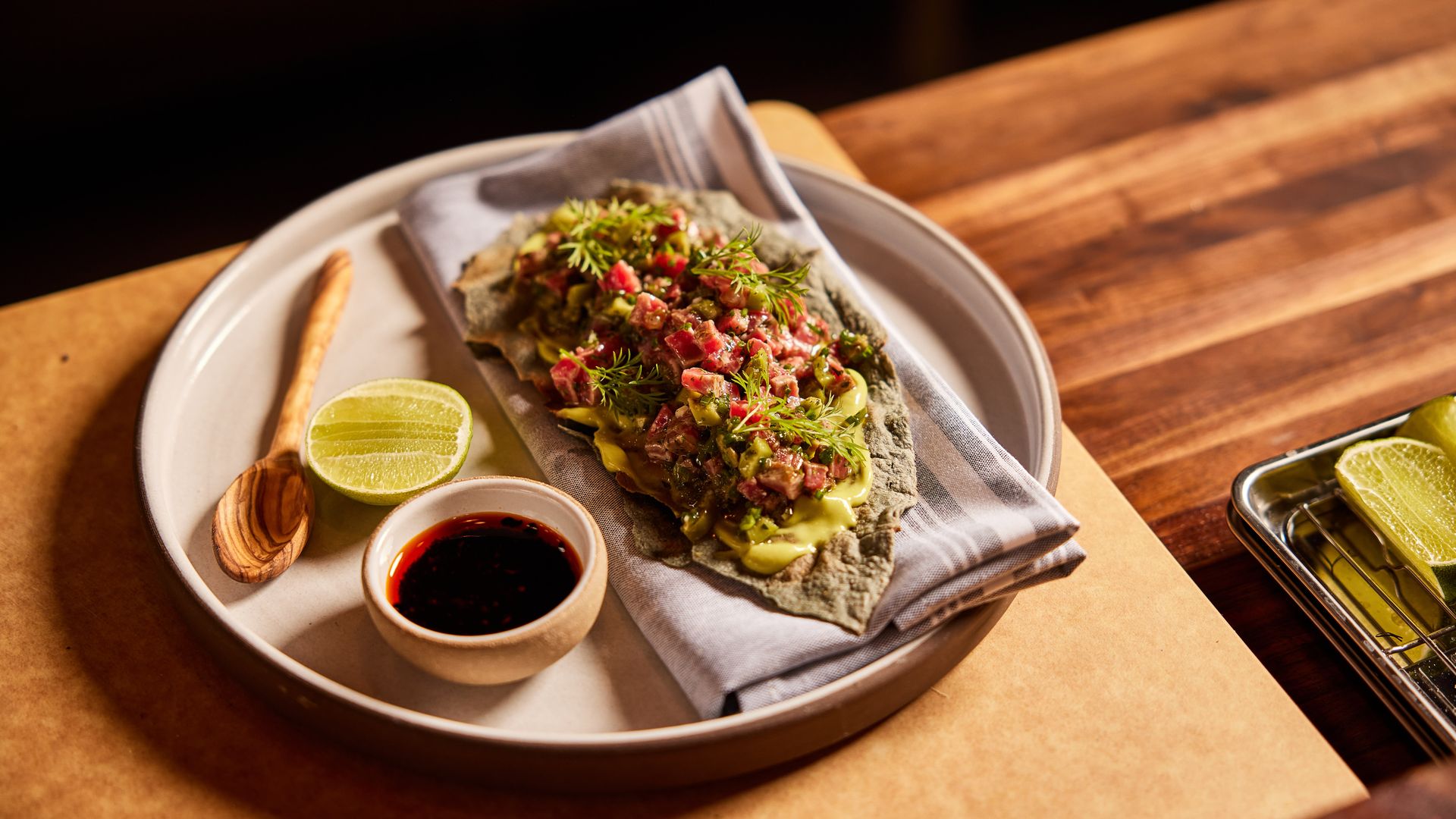A plate of food from Mezcaleria Alma.