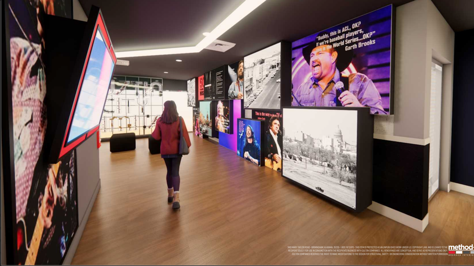 A rendering of a person walking through an ACL Live tour