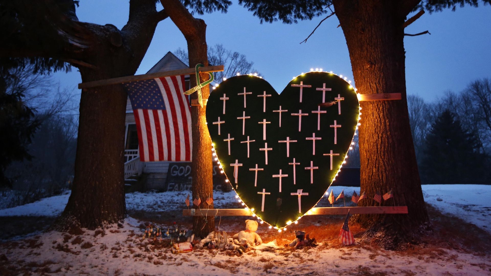 A memorial to the Sandy Hook shooting victims