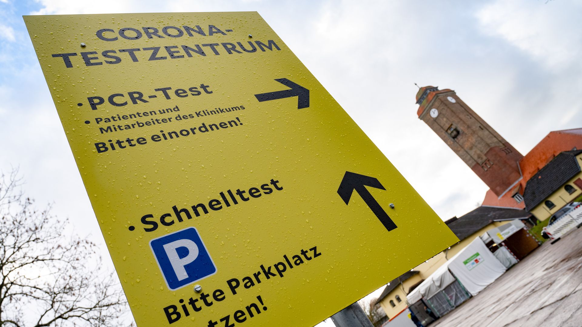 A sign indicating a coronavirus testing site in Stralsund, Germany, on Nov. 29.