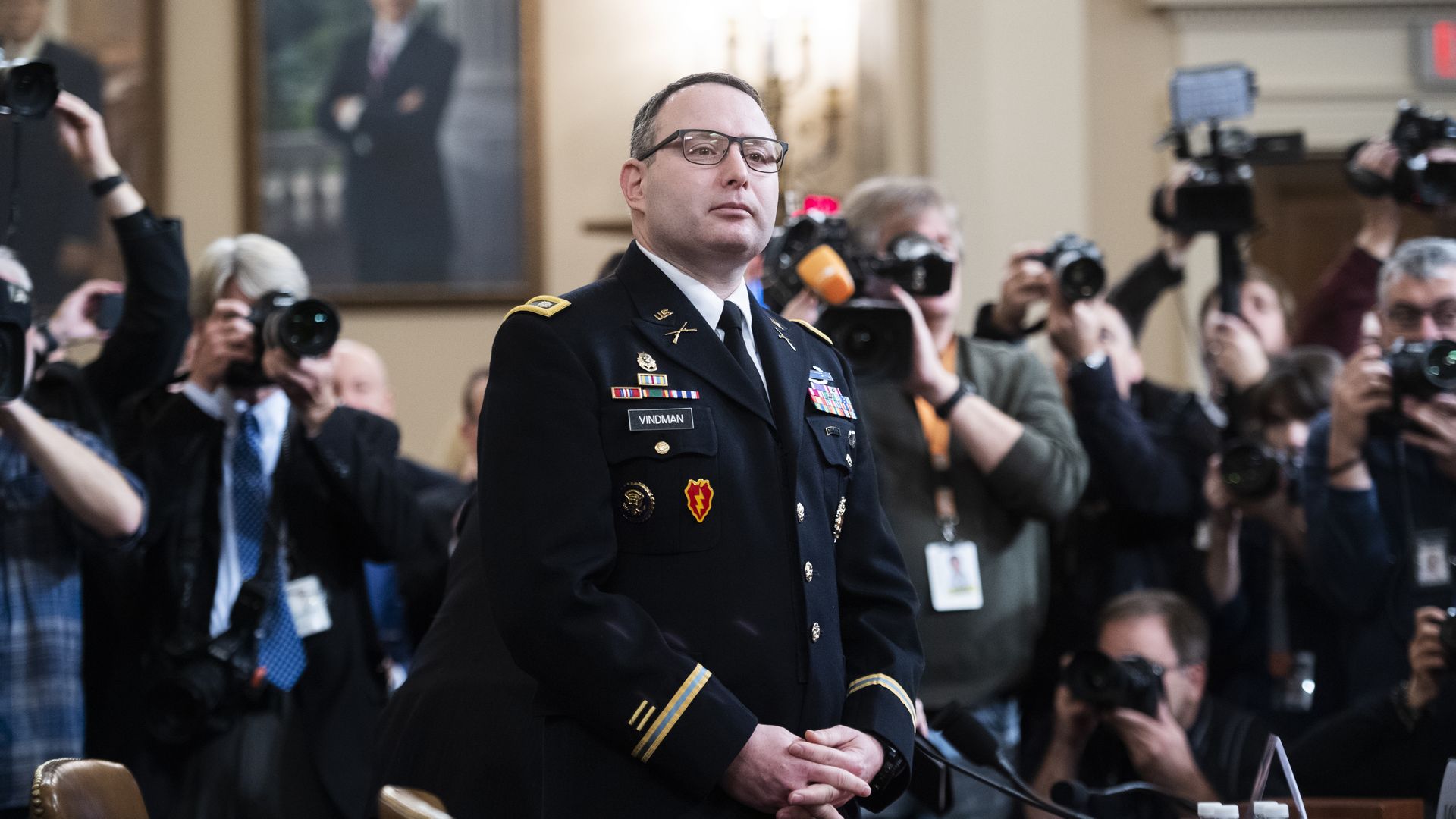  Lt. Col. Alexander Vindman, director of European affairs at the National Security Council, at the impeachment hearing on the impeachment inquiry of President Trump November 19