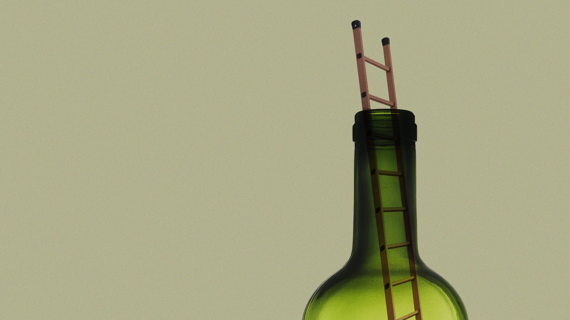 A ladder coming out of an empty wine bottle.