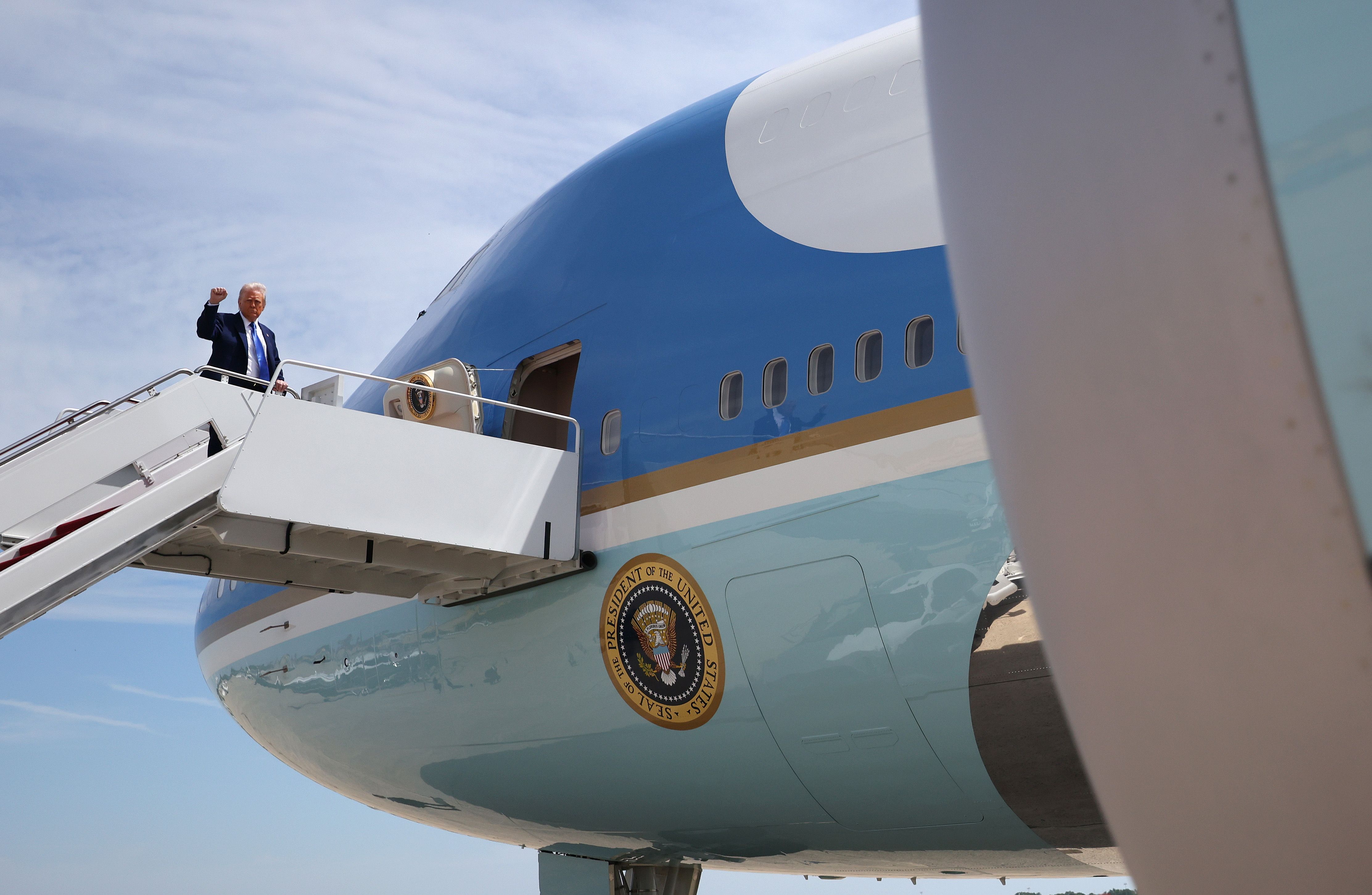 President Trump boards Air Force One at Joint Base Andrews in Maryland