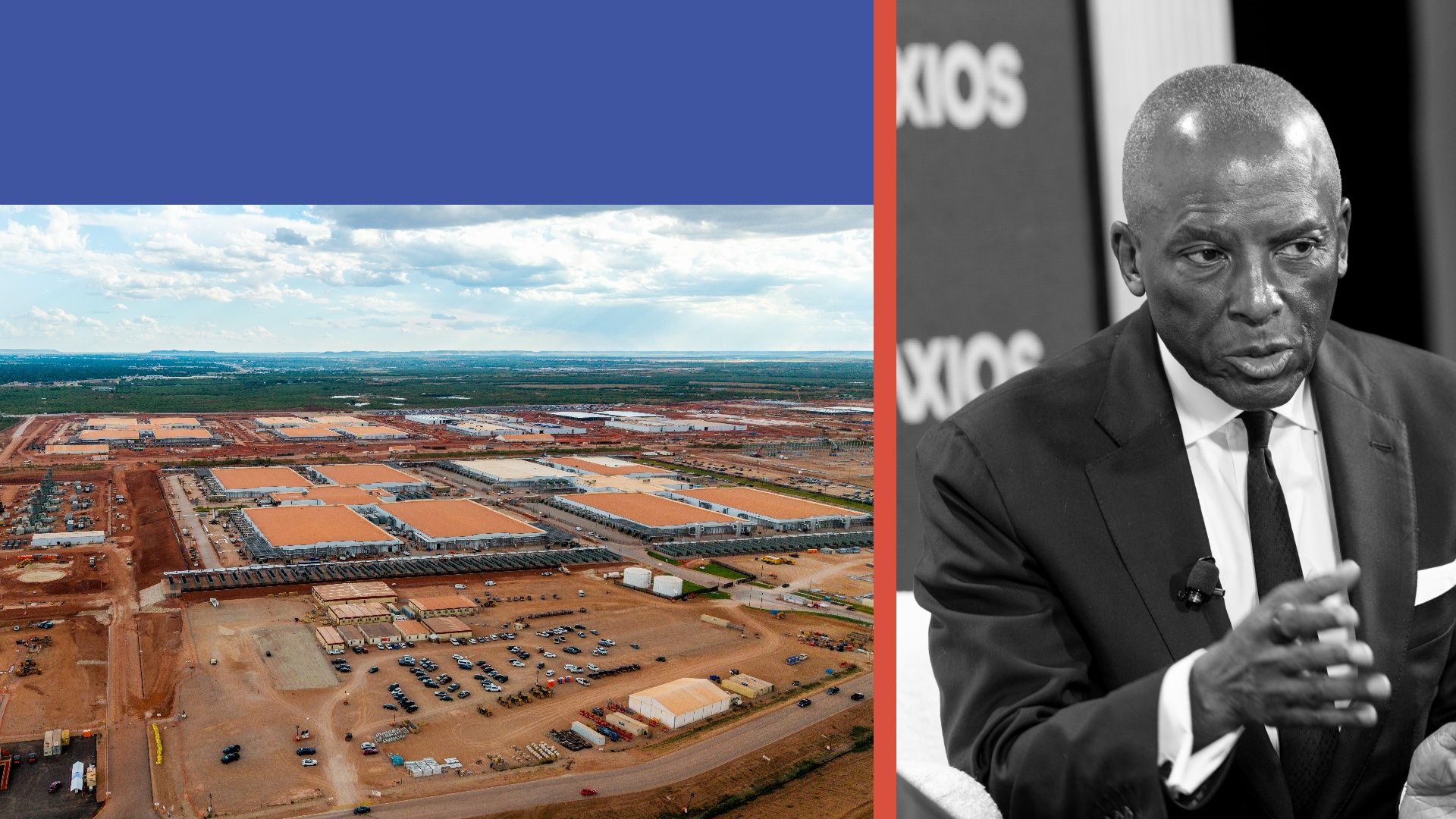 Photo of Southern Co. CEO Chris Womack next to a photo of a data center under construction