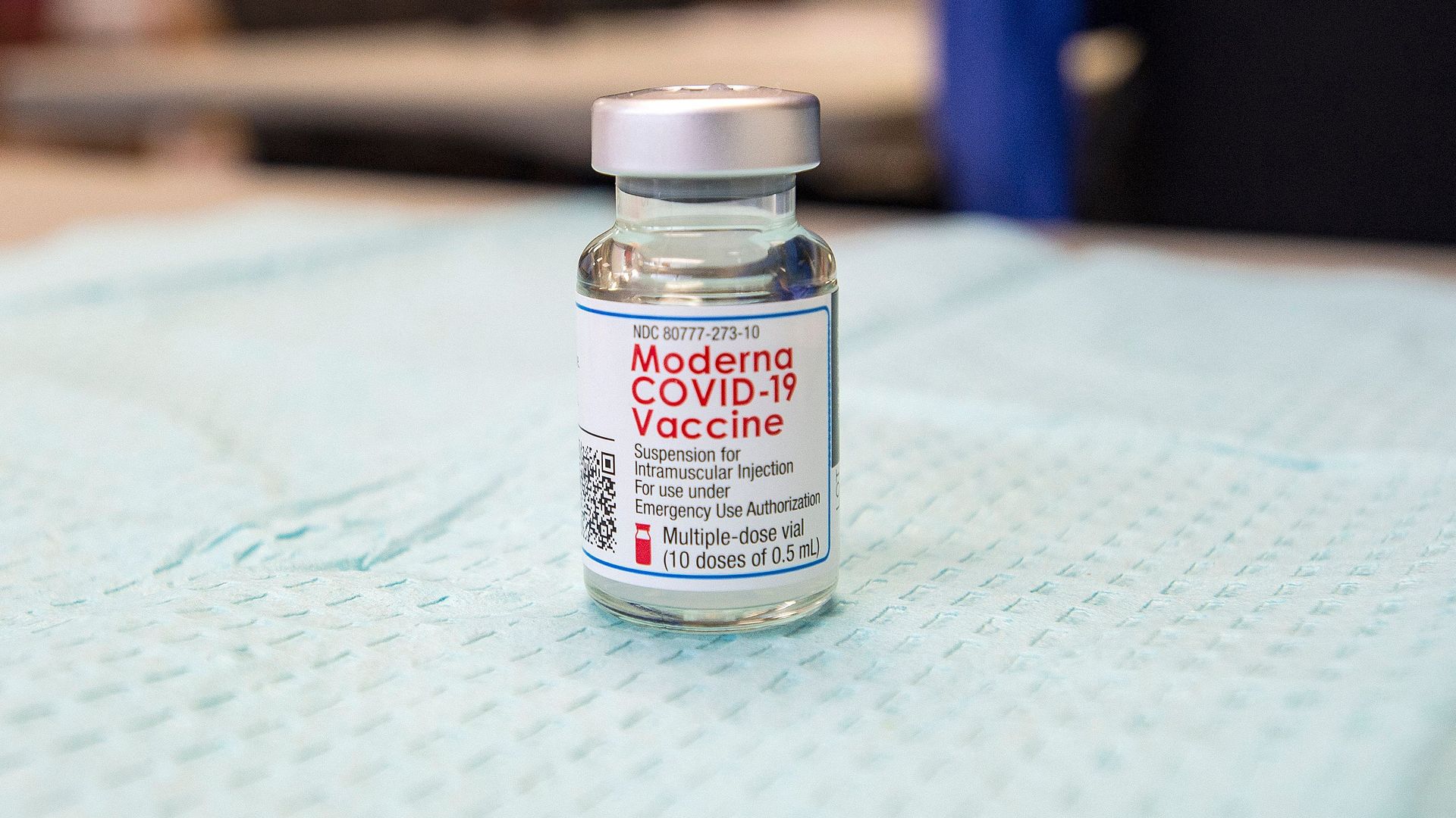 A Moderna vaccine vile.