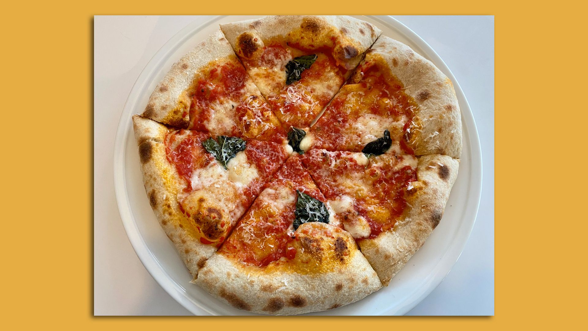 A photo of the margherita pizza on a plate from Benzina