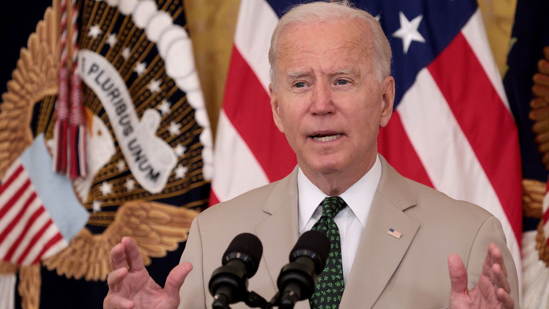  President Joe Biden speaks during an event on the July jobs numbers in the East Room of the White House August 6, 2021 in Washington, DC.