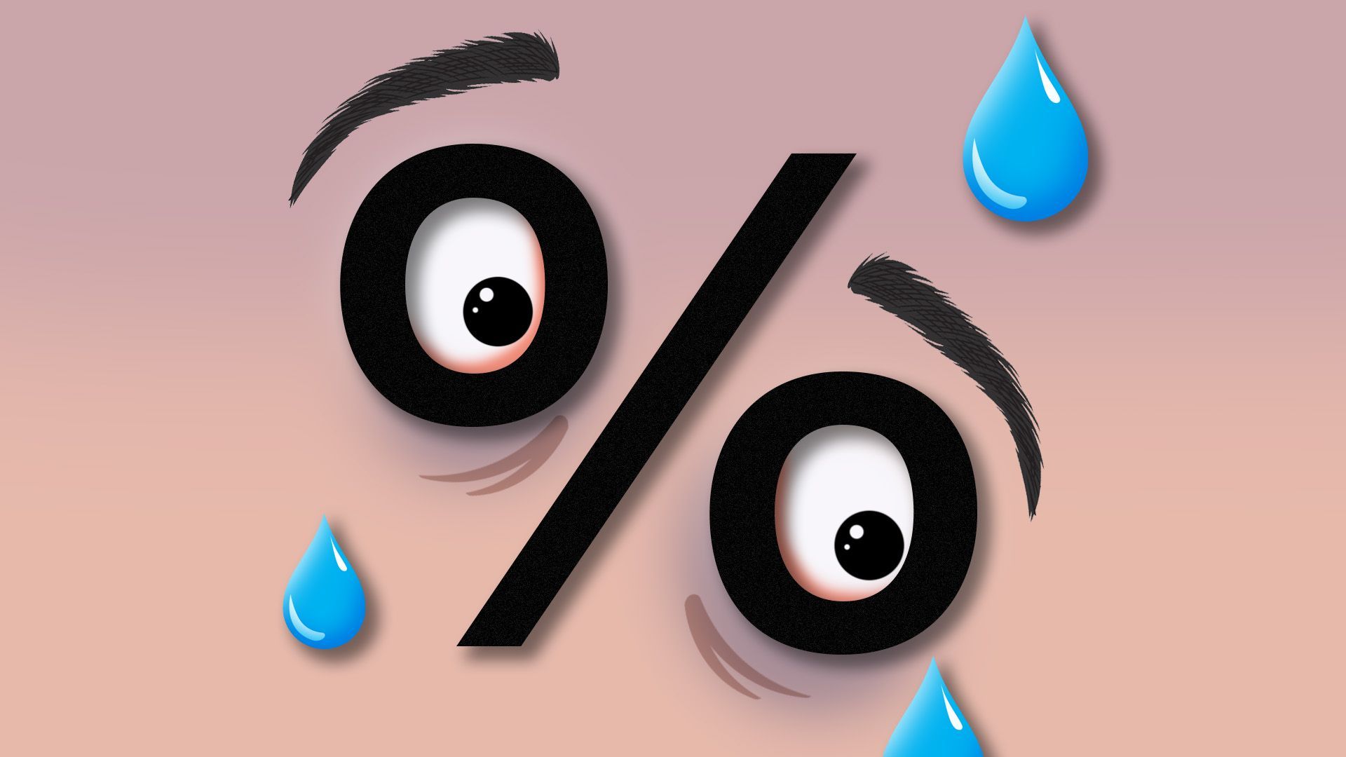 Illustration of a percent sign in the shape of a nervous-looking face with beads of sweat