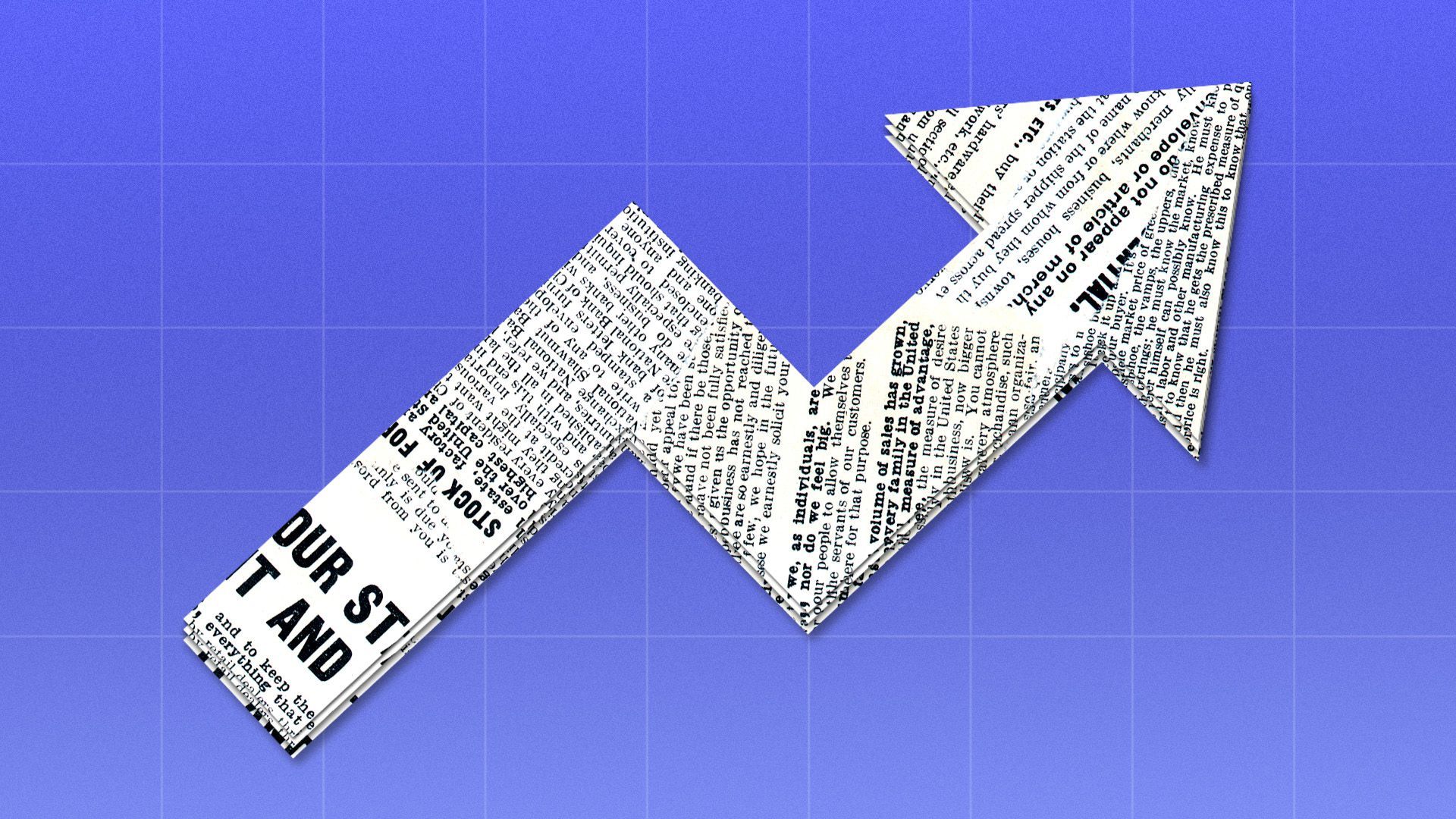 Illustration of a newspaper shaped like an upward trend line 