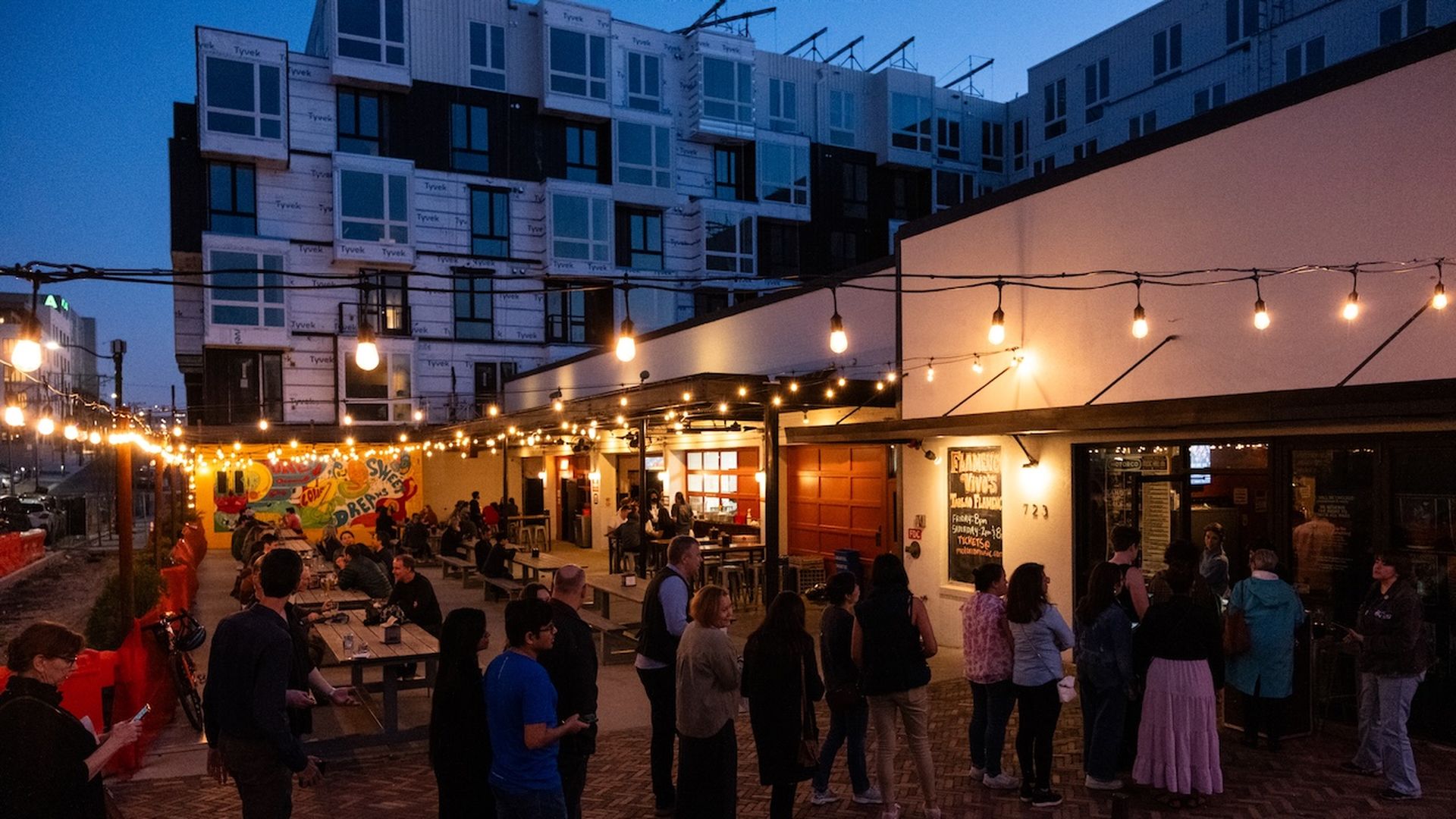 Durham, NC - March 29th, 2024: People line up at one of Durham's music venues, Motorco, in downtown Durham, North Carolina.(Cornell Watson for The Washington Post via Getty Images)