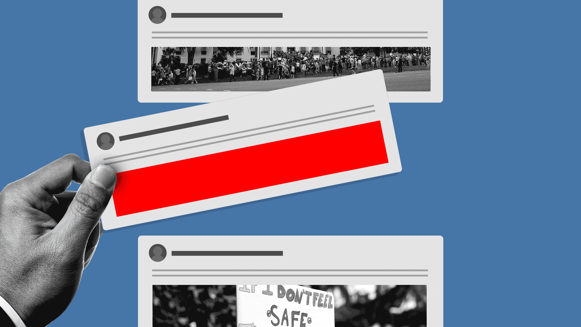 Animation of a piece of content being removed from a web page and crumpled up like paper.