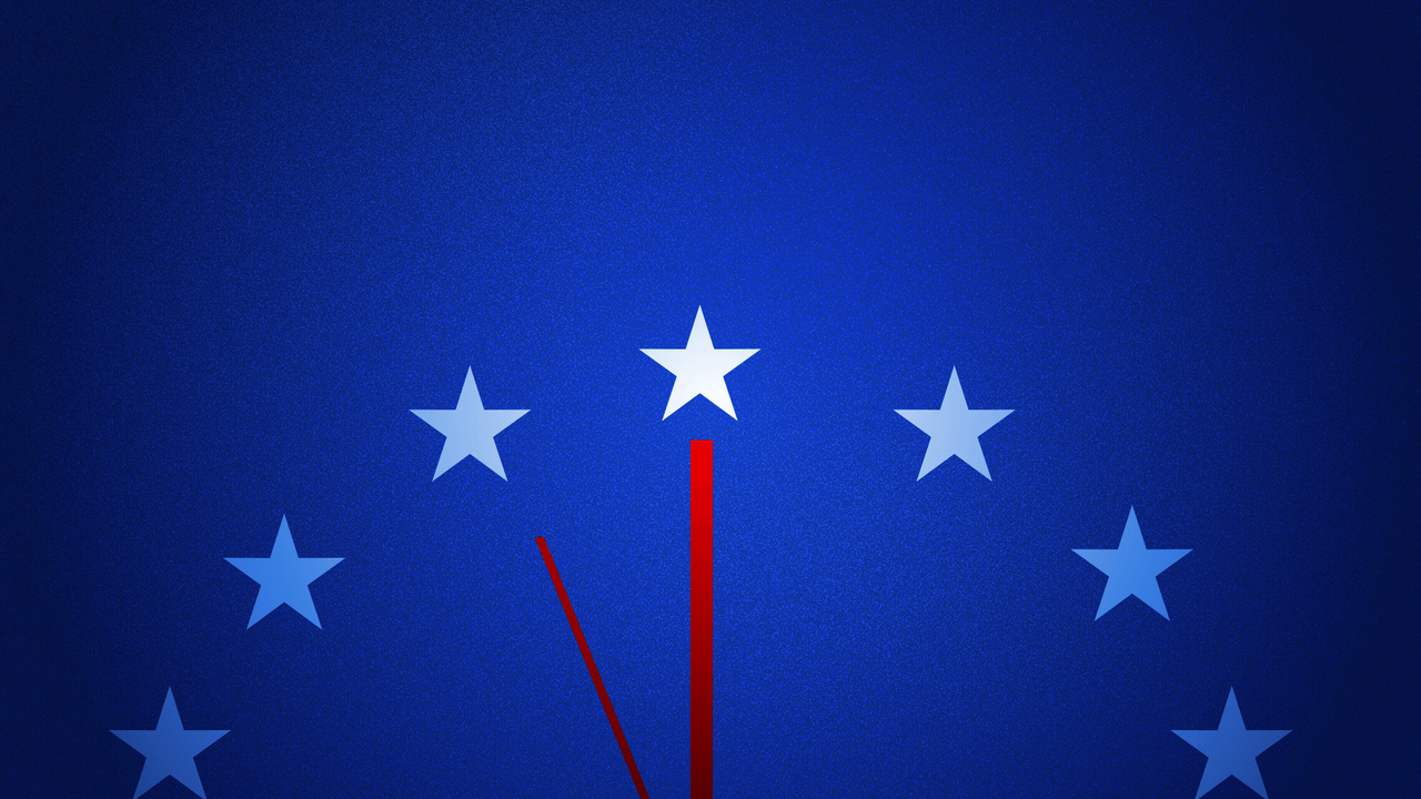 Illustration of a clock made of stars and stripes ticking towards midnight. 