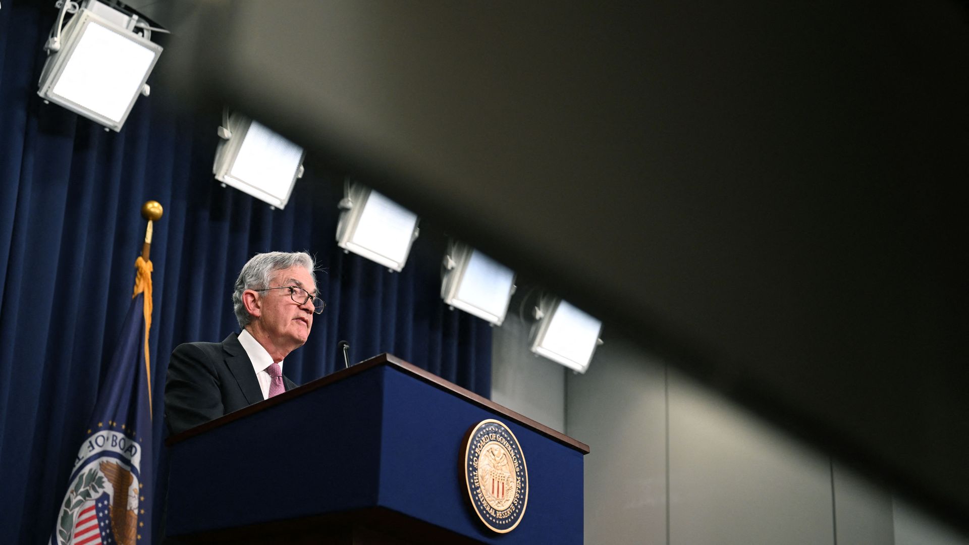 Federal Reserve Chair Jerome Powell is seen speaking during a news conference on Wednesday.