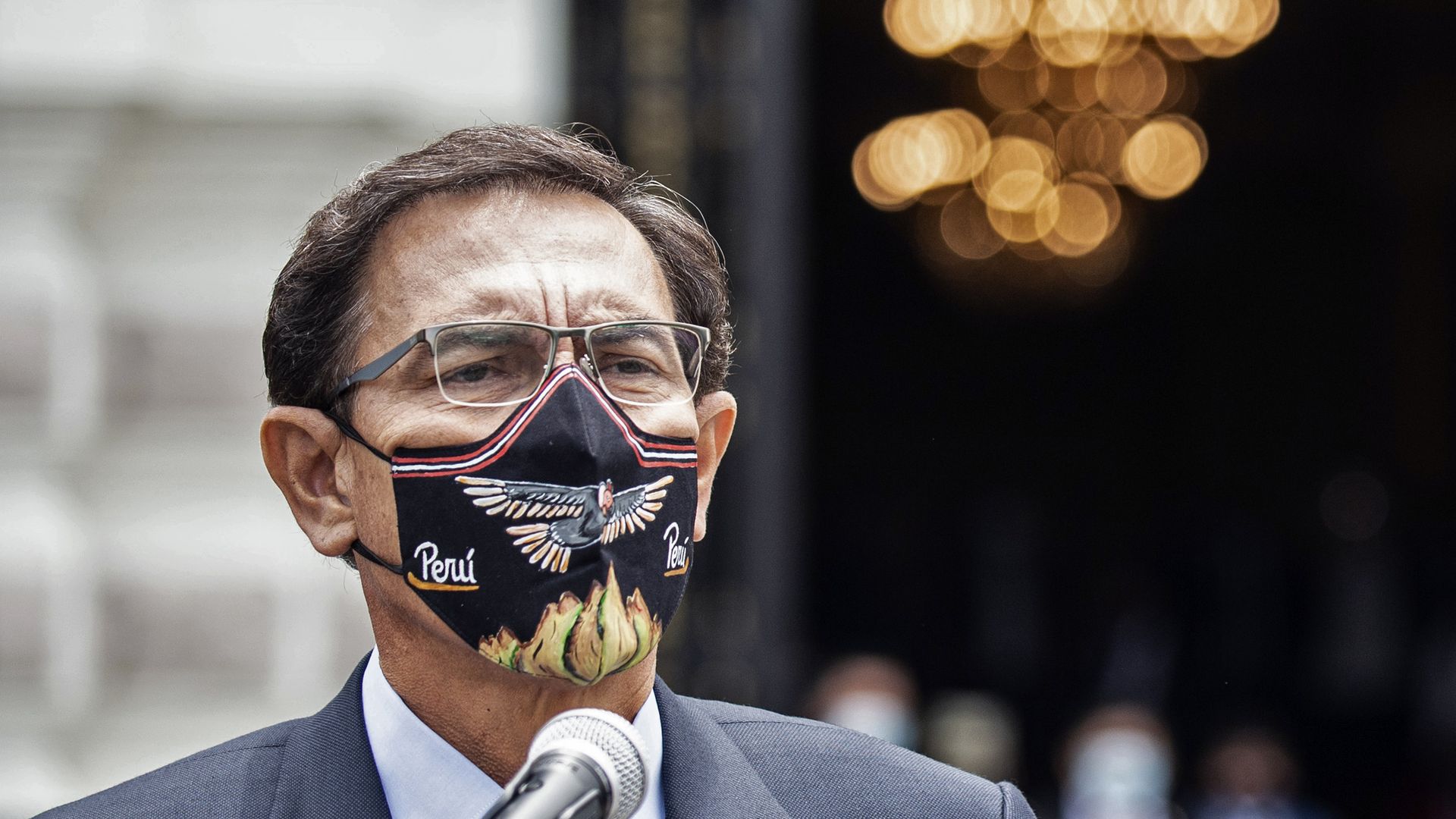 Peru's President Martin Vizcarra delivers a speech after giving his statement at the Congress as he faces an impeachment, in Lima on November 9
