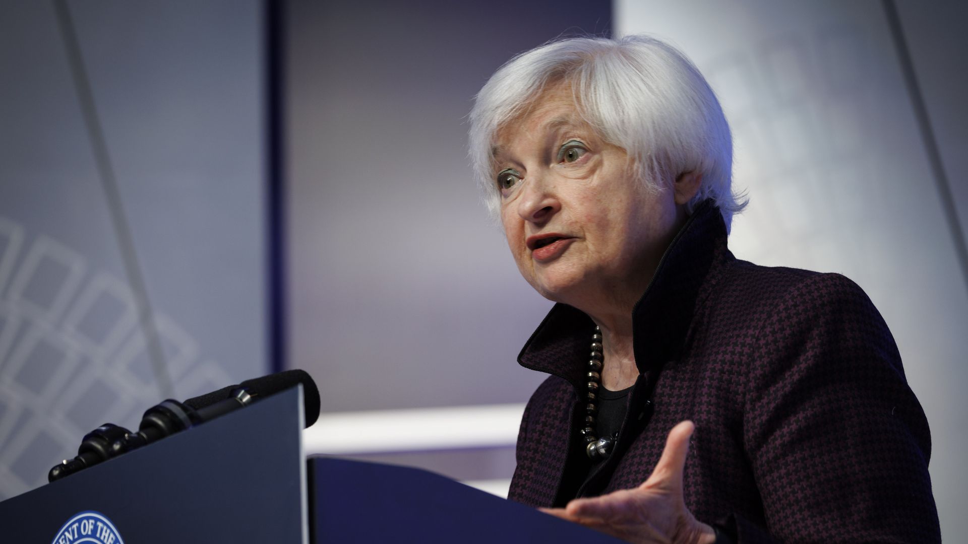 Photo of Janet Yellen speaking from a podium