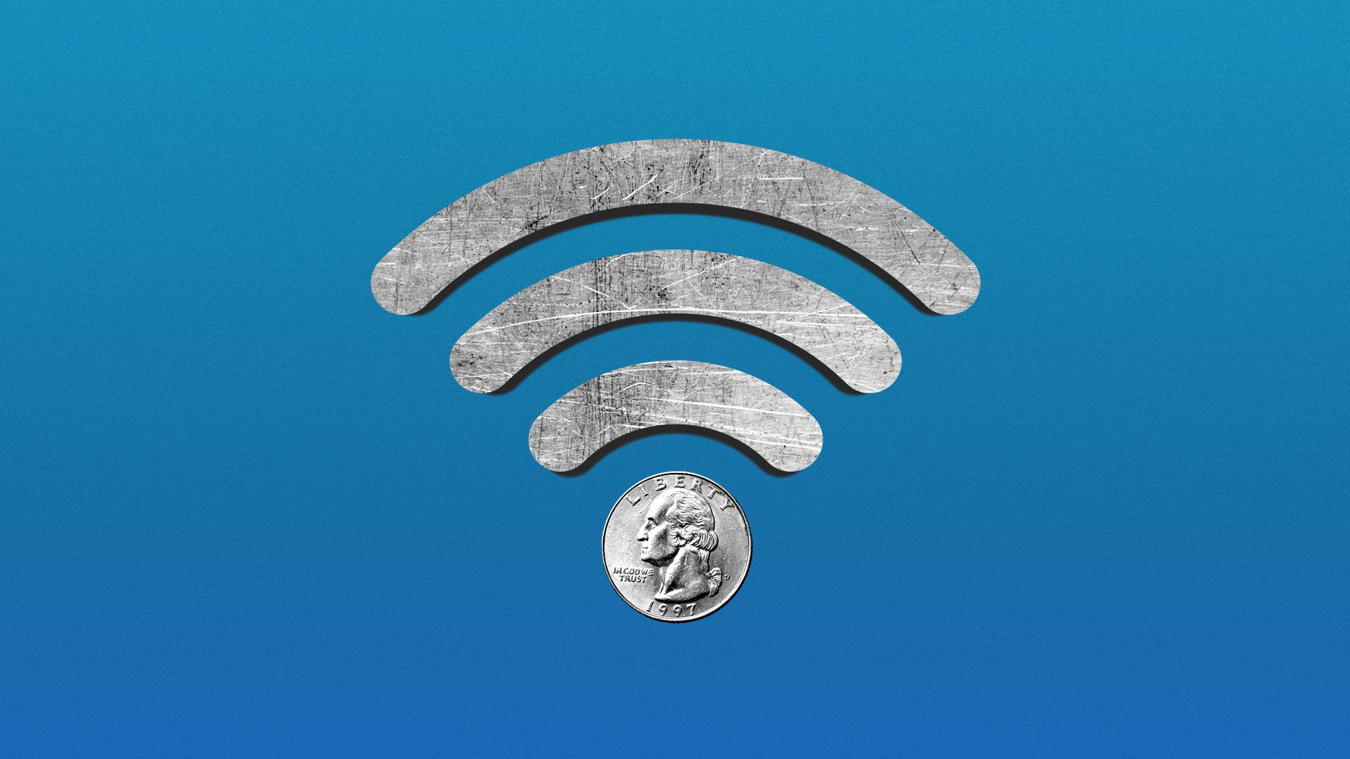 Illustration of quarter as the base of the wi-fi symbol.