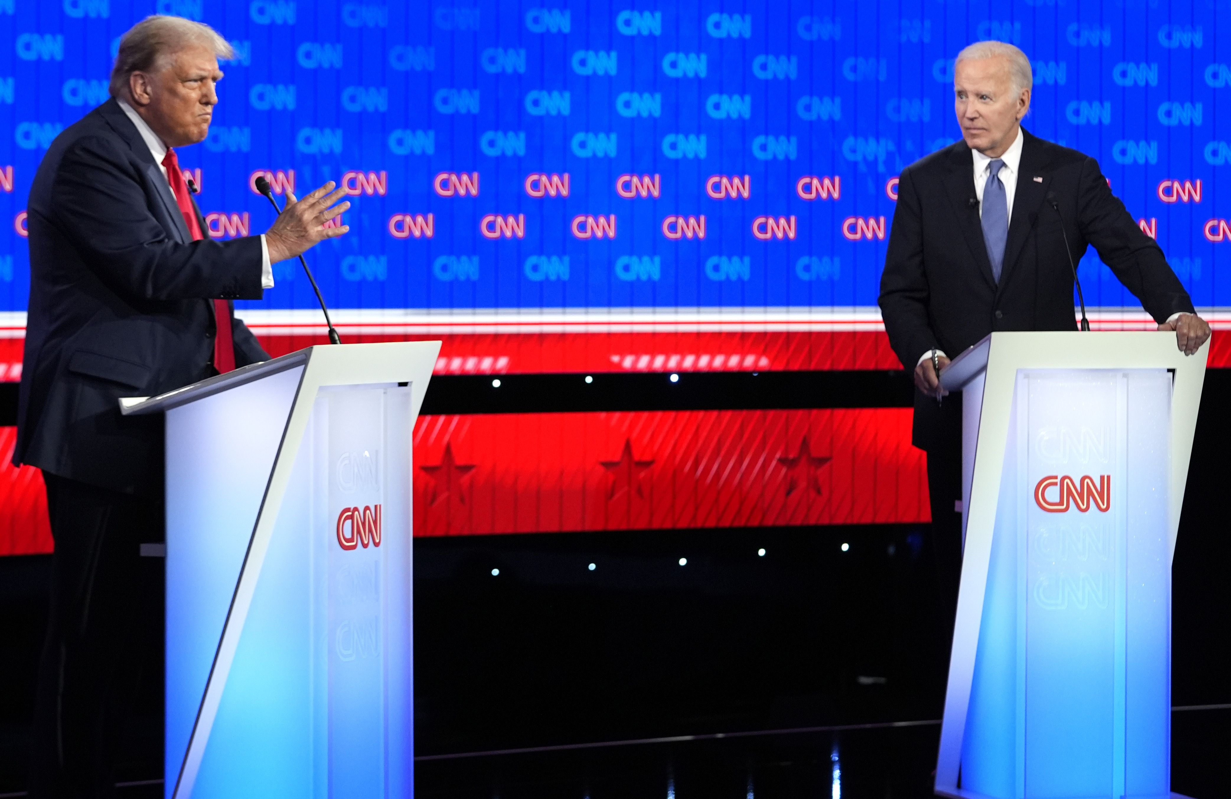 thanks for a great week ... a good pic we haven't used yet .... President Joe Biden, right, and Republican presidential candidate former President Donald Trump, left, participate in a presidential debate hosted by CNN, Thursday, June 27, 2024, in Atlanta. (AP Photo/Gerald Herbert)