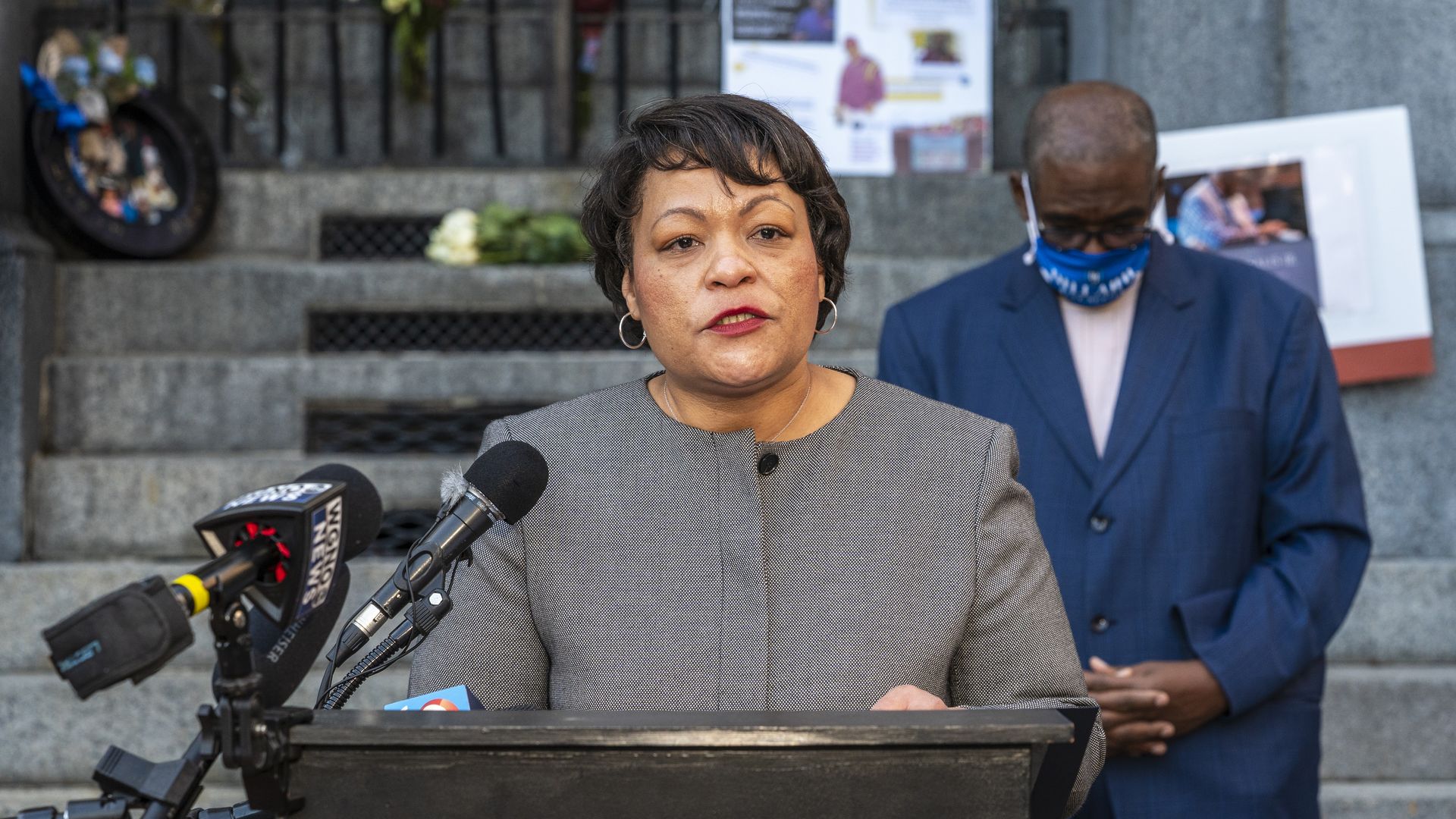 Photo of LaToya Cantrell speaking from an outdoor podium