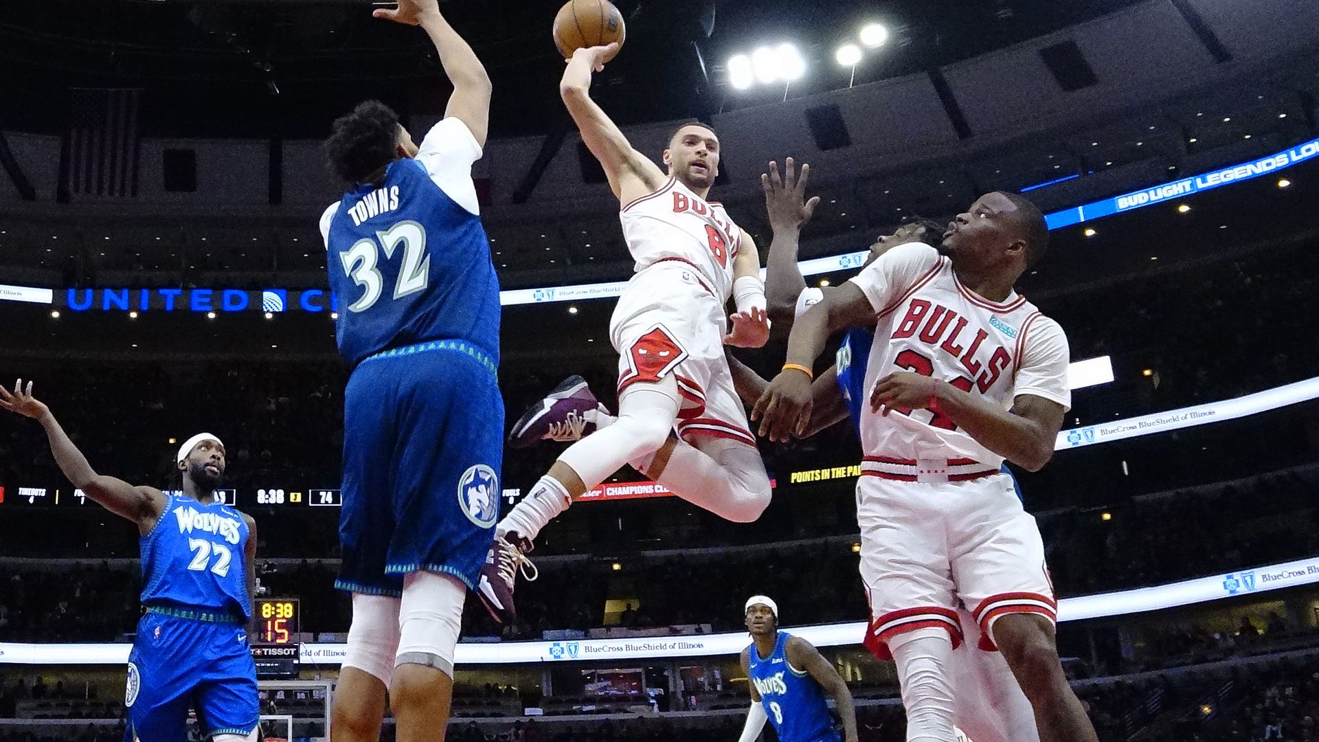 Zach LaVine flies through the air during a win against the Timberwolves on Friday night. 