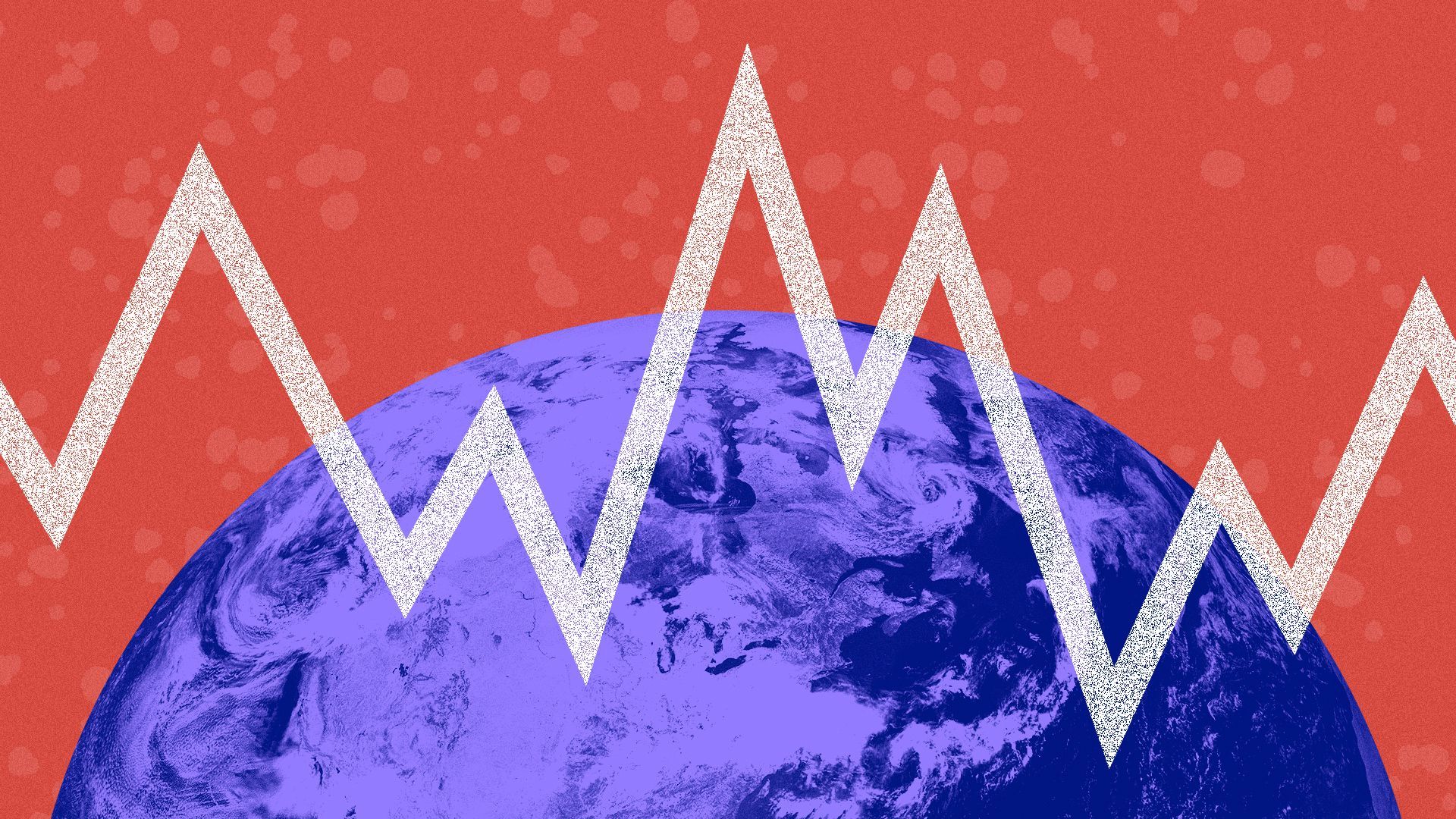 Illustration of the Earth with a chart line going crazy on top of it. 