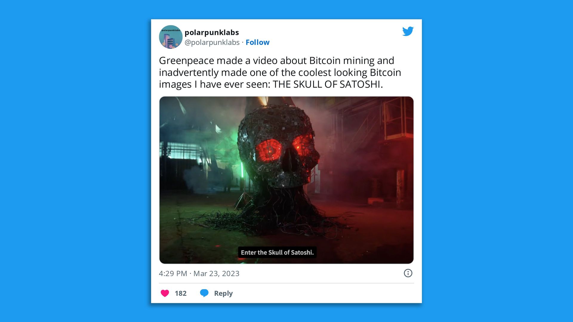 The Skull of Satoshi in collaboration with art activist Benjamin Von Wong and Greenpeace USA