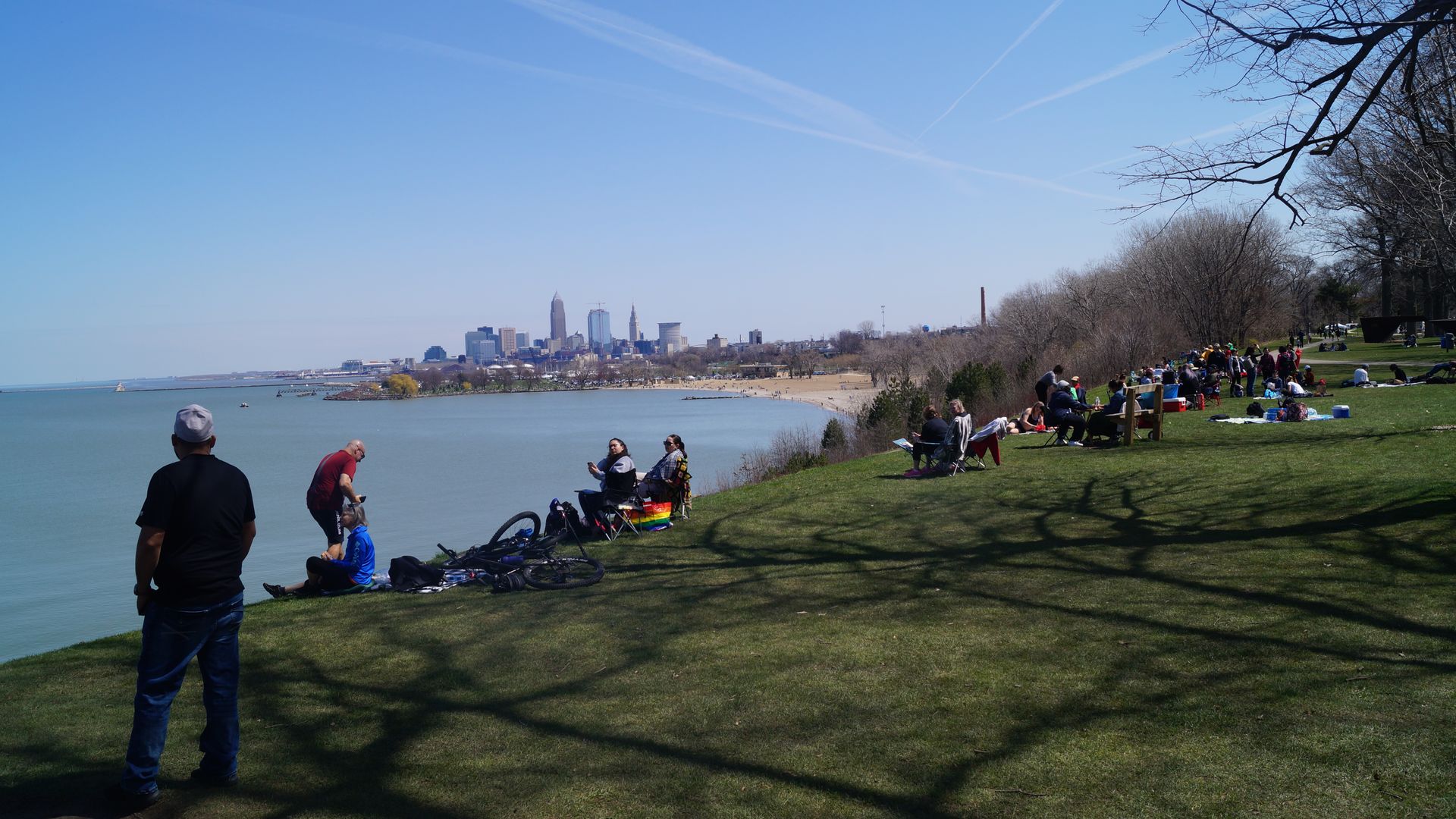 Photo of downtown Cleveland skyline from Edgewater Park, upper level. 