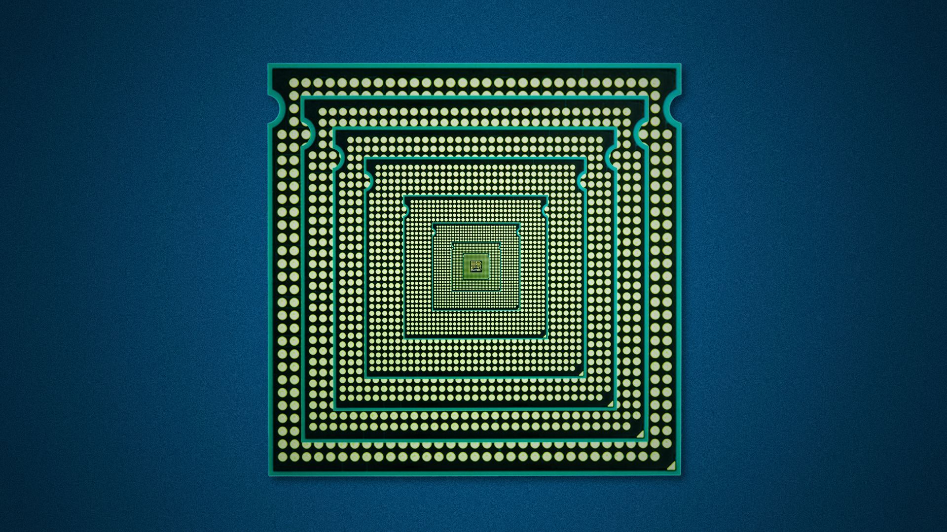 Illustration of an infinite, recursive tunnel of semiconductor chips.