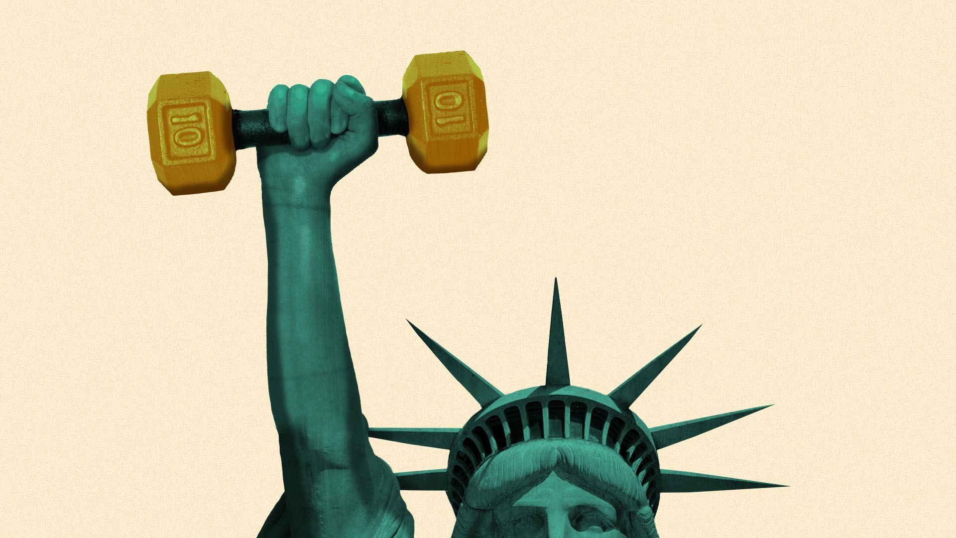 Illustration of the statue of liberty holding a dumbbell