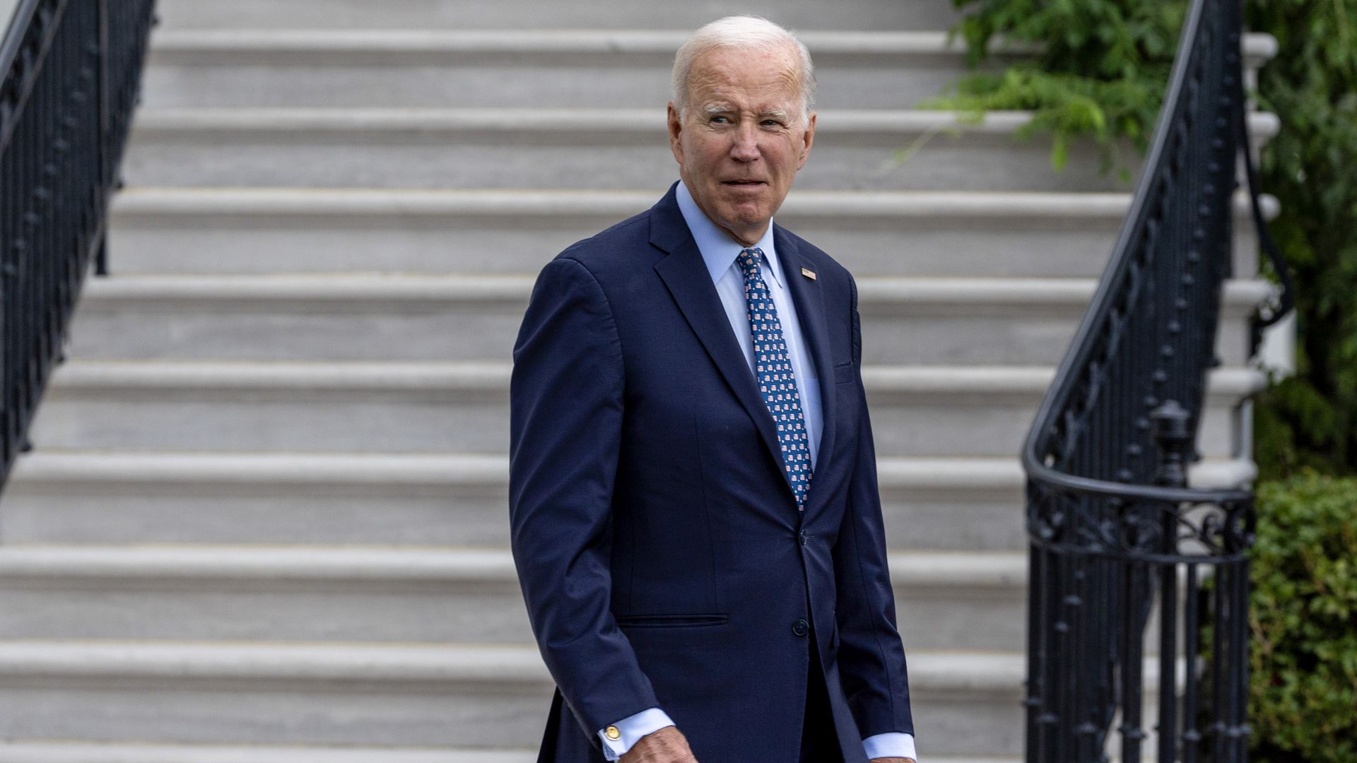 President Joe Biden walks out of the White House as he prepares to board Marine One on the south lawn on September 17, 2023 in Washington, DC.