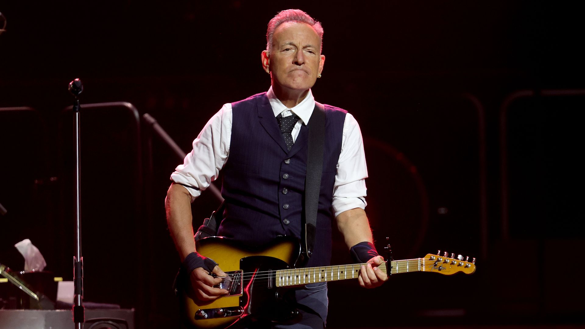 Bruce Springsteen performing with the E Street Band during their Land of Hope and Dreams tour at the Chase Center in San Francisco, California.
