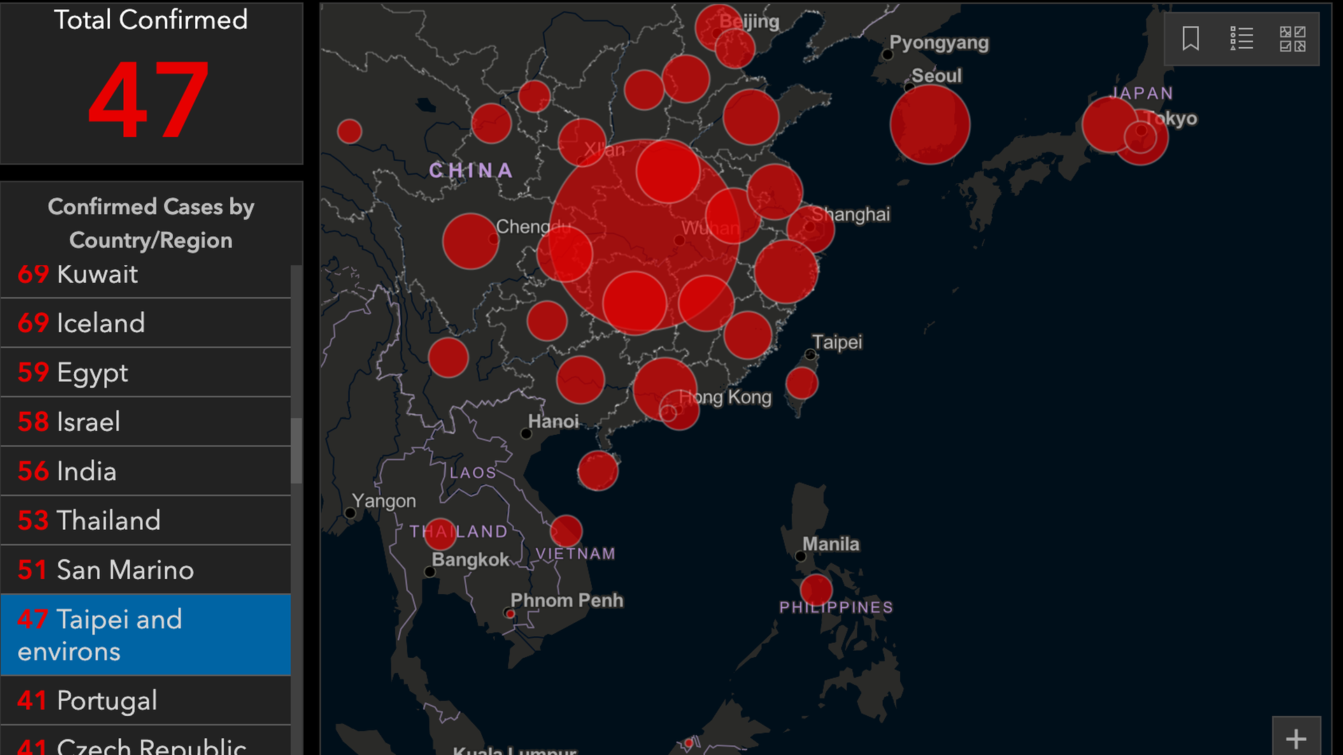 Johns Hopkins coronavirus map changes "Taiwan" to "Taipei and environs"