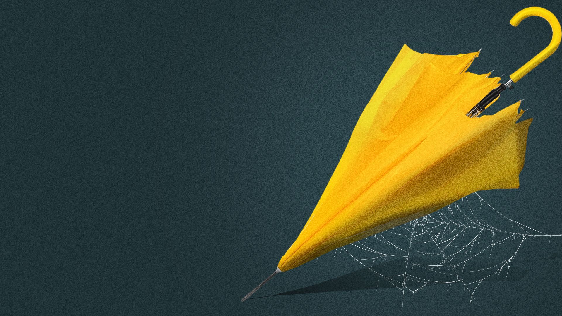Illustration of an umbrella collecting cobwebs.