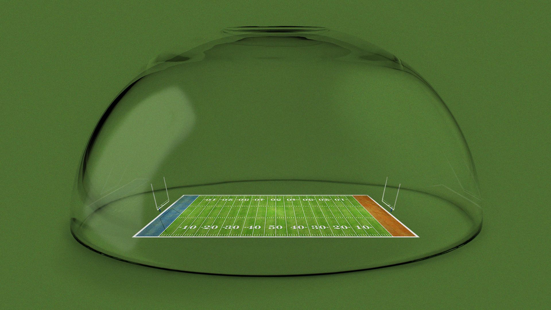 Illustration of a football field under a glass dome.